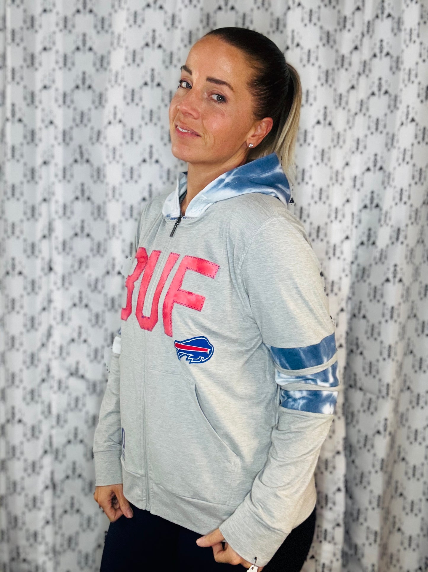 Grey & Tie Dye BUF Zip-Up Hoodie Size-Women's L/XL