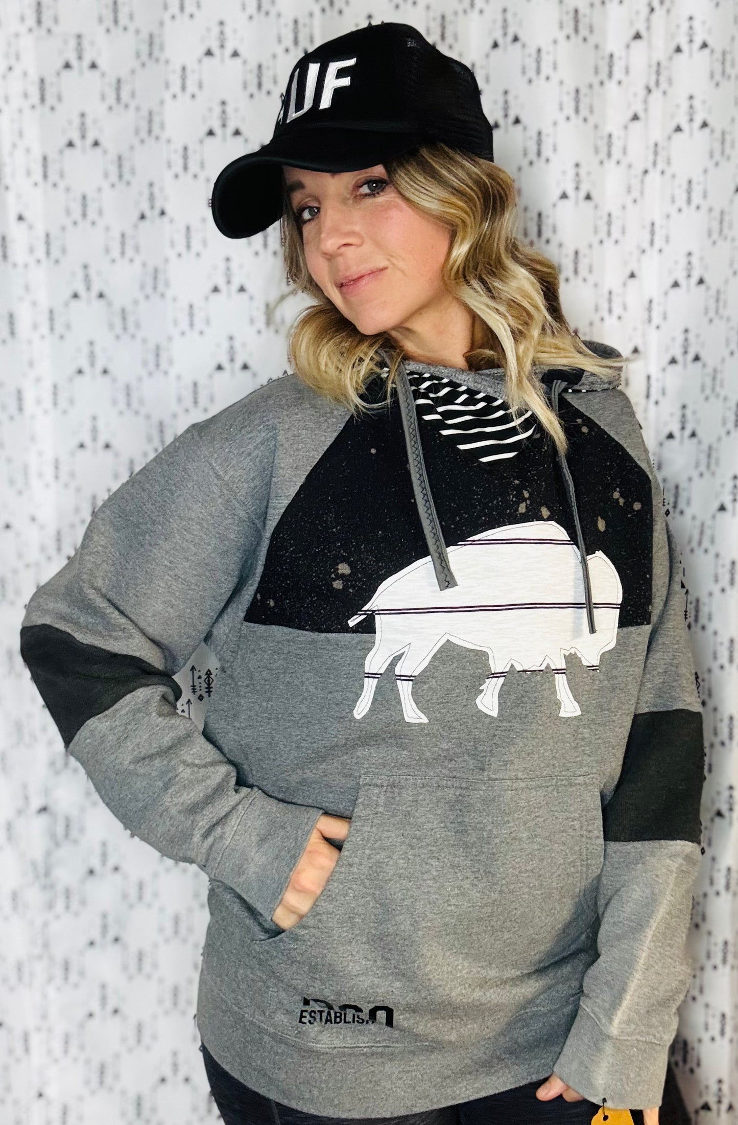 Rocktober Grey Buffalo Hoodie Size- Unisex M/L