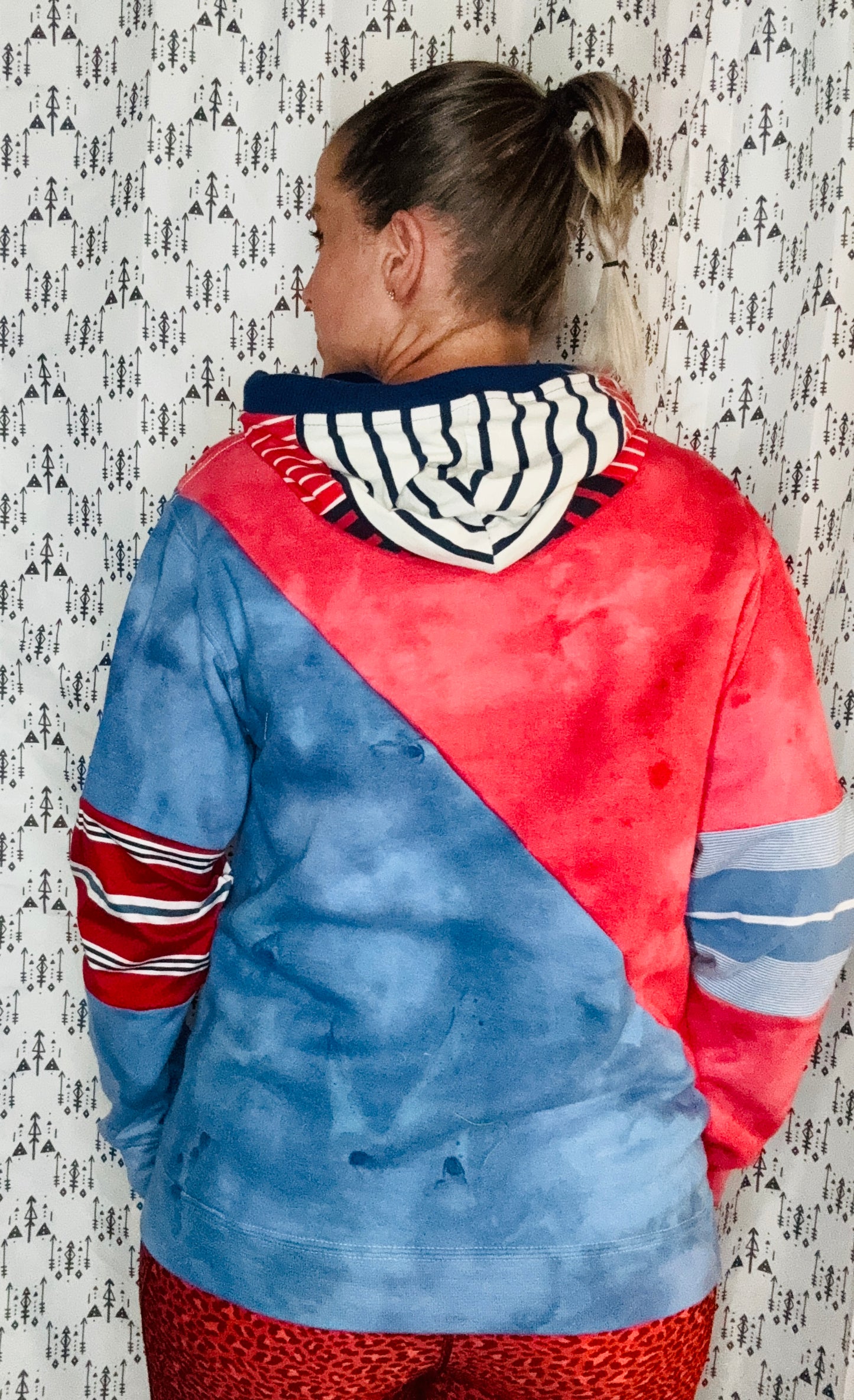 Red & Blue Tie Dye Color BUF Hoodie Unisex-M/L