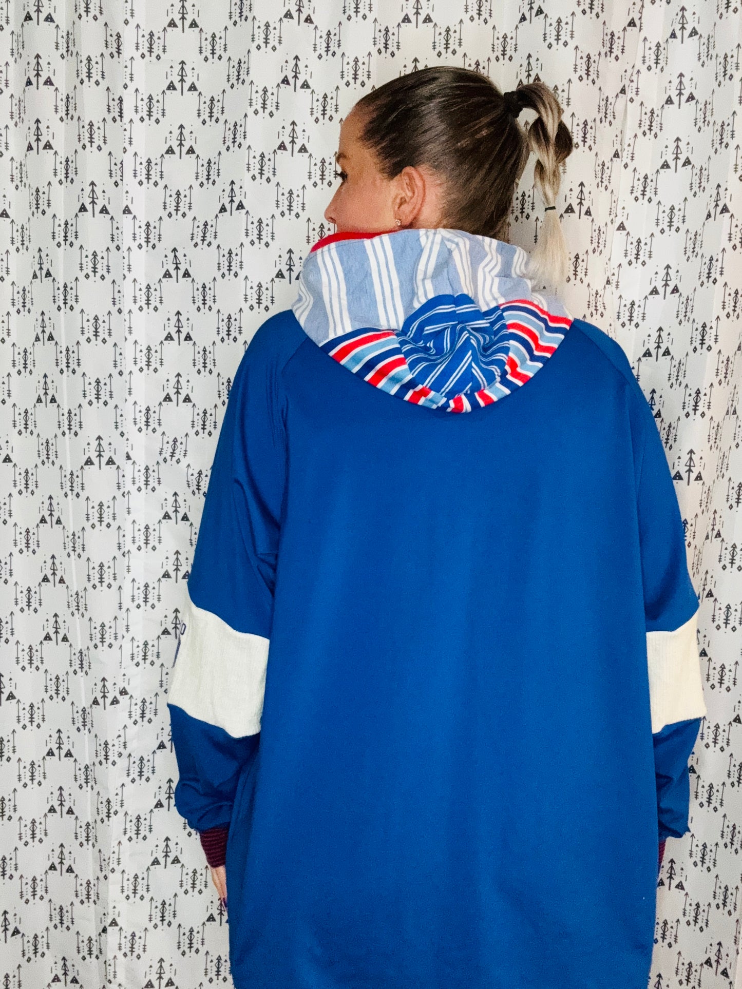 Blue 1/4 Zip Buffalo Hoodie Unisex-L/XL