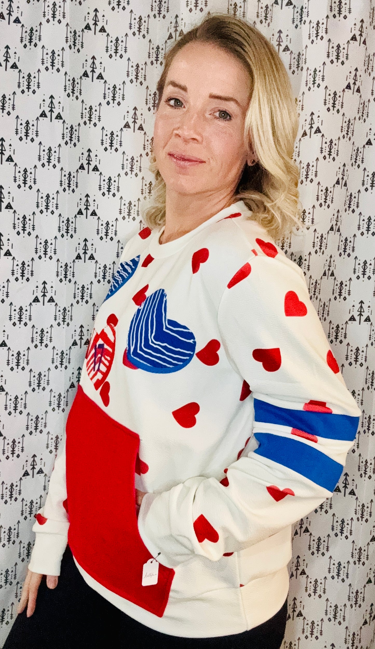 Heart All Over Buffalo Crewneck Size- Women's L/XL