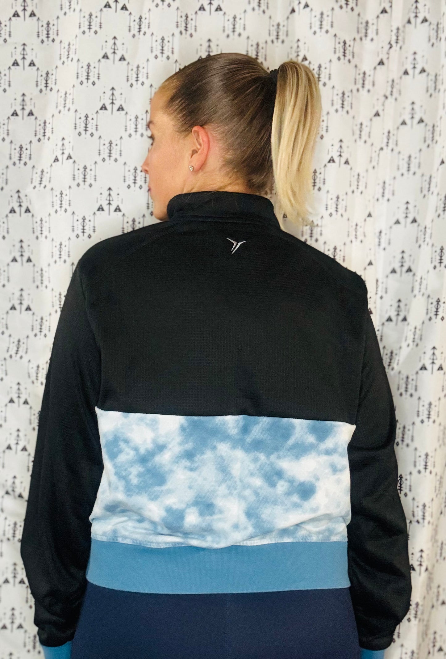 Black & Tie Dye 1/4 Zip Buffalo Football Crop Track Jacket Women's Size-L/XL