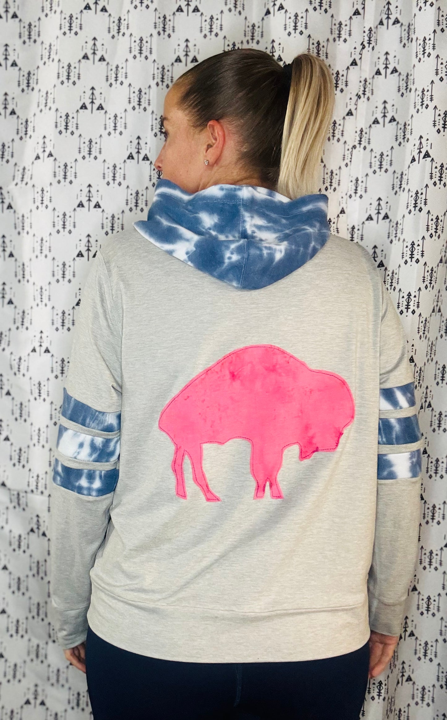 Grey & Tie Dye BUF Zip-Up Hoodie Size-Women's L/XL