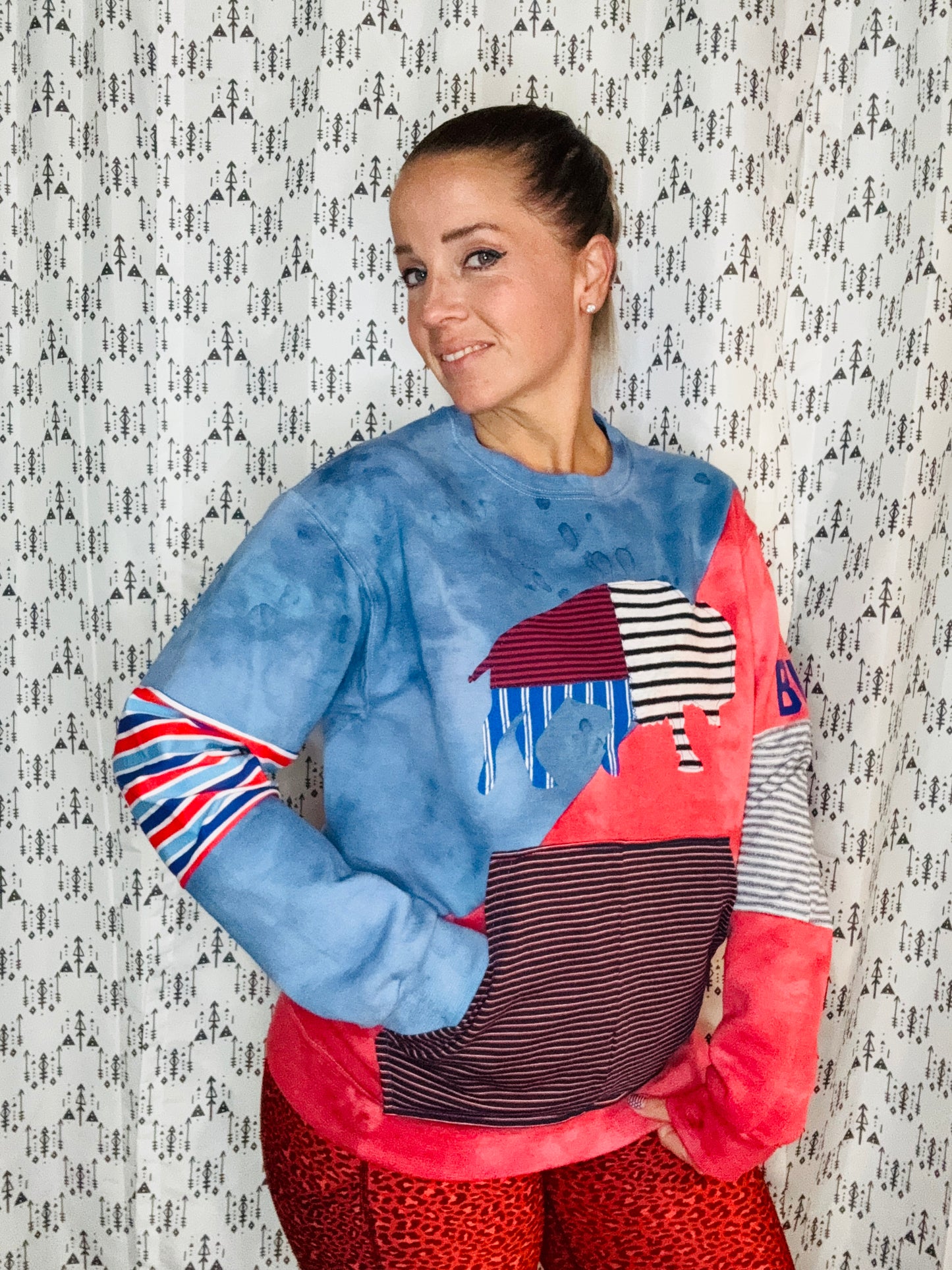 Blue & Red Tie Dye Buffalo Crewneck Unisex M/L