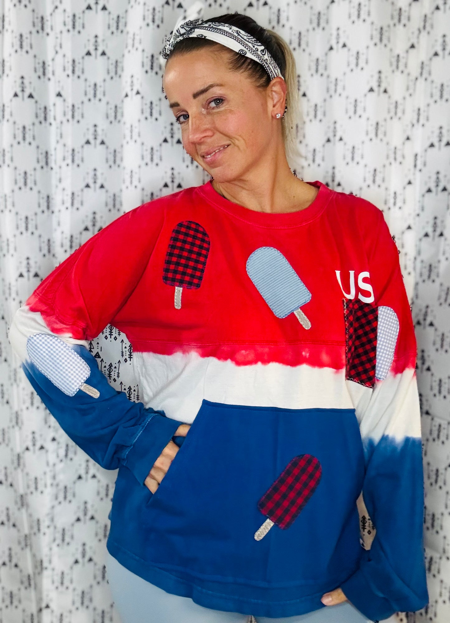 USA Plaid Popsicle Ombre Crewneck Women's Size-XL/2X