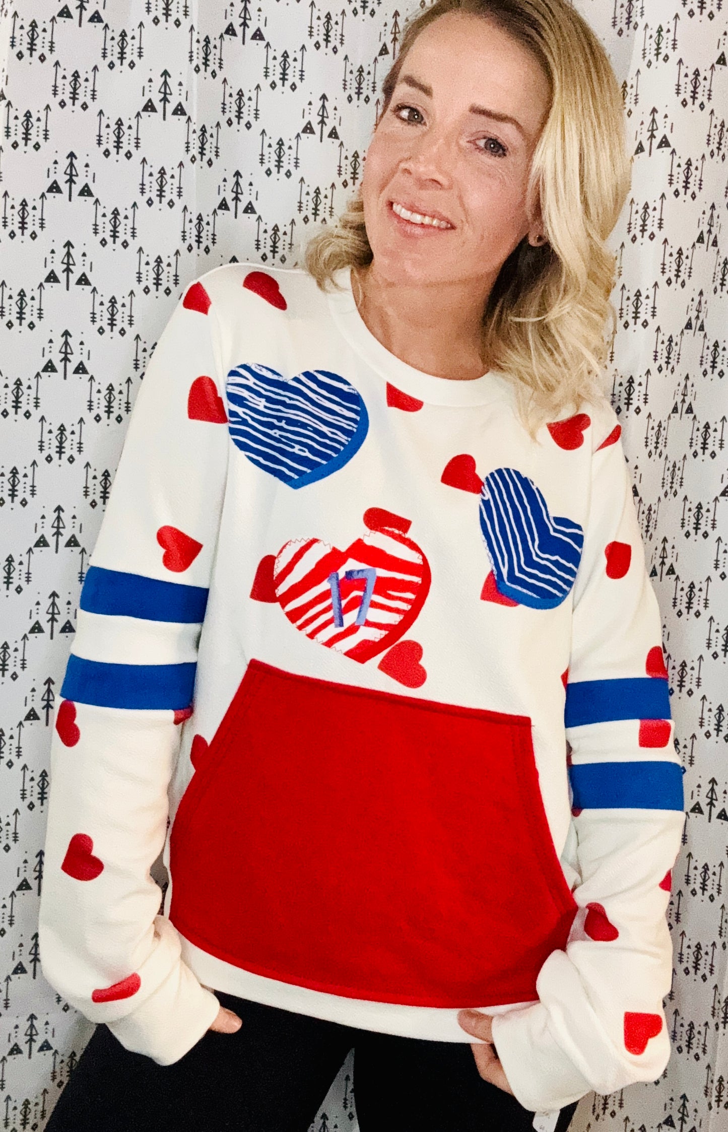 Heart All Over Buffalo Crewneck Size- Women's L/XL