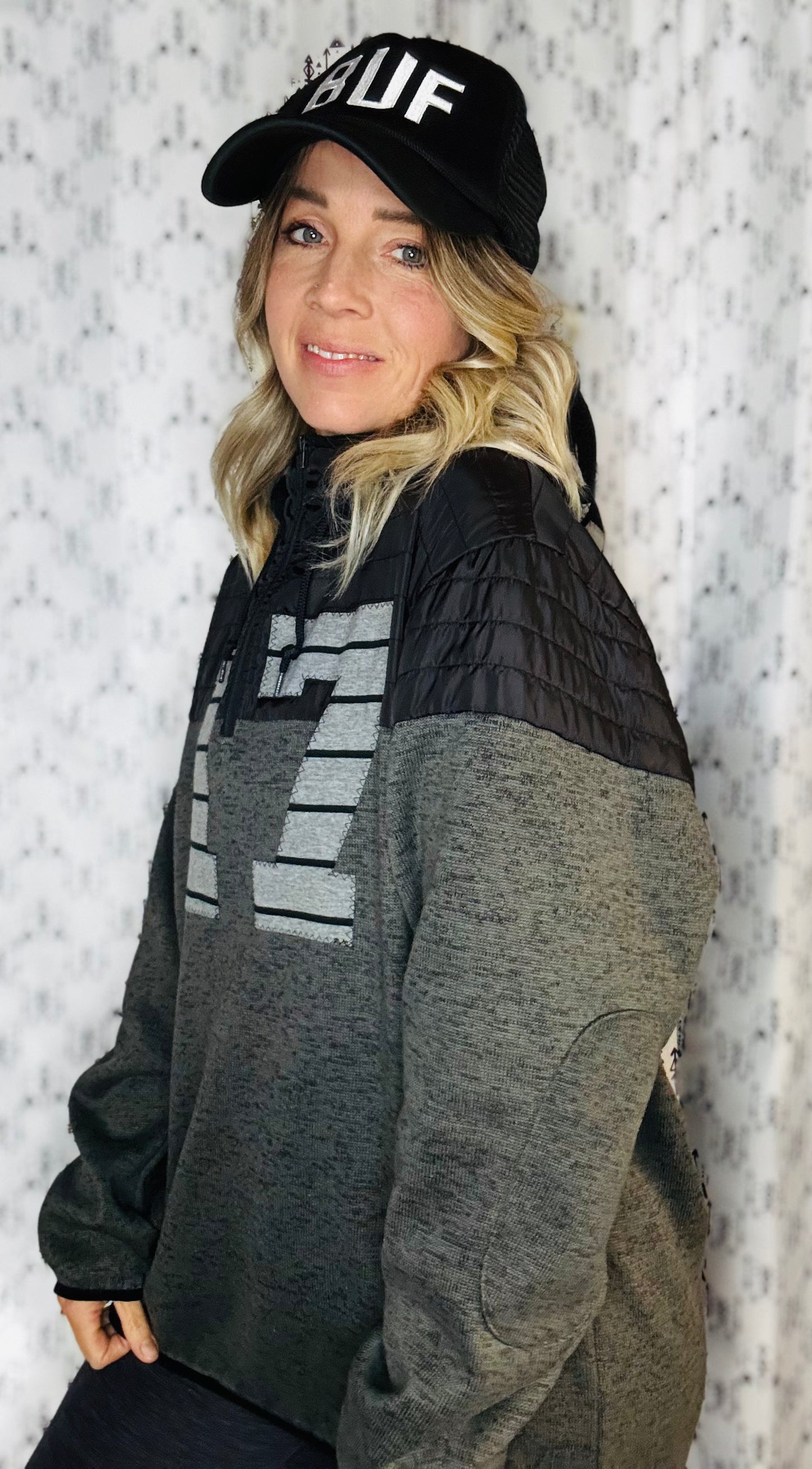 Grey Rocktober Allen #17 Buffalo 1/4 Zip Hoodie Size- Unisex L/XL