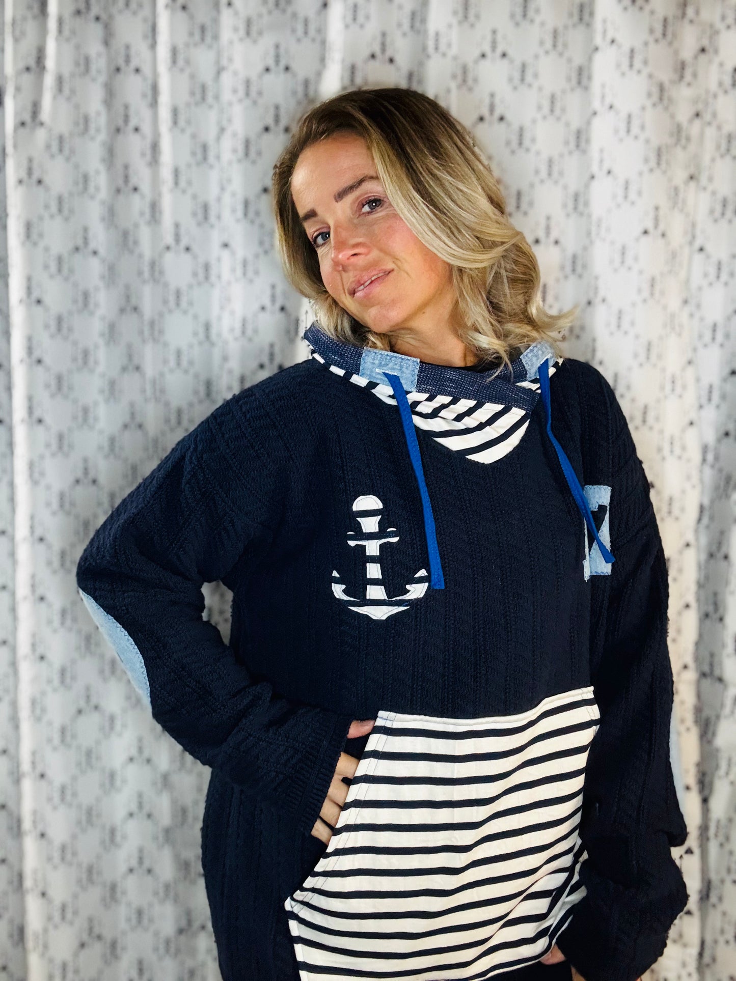 Navy “Nauti” Allen #17 Buffalo Sweater Hoodie Women's Size-XL/2X