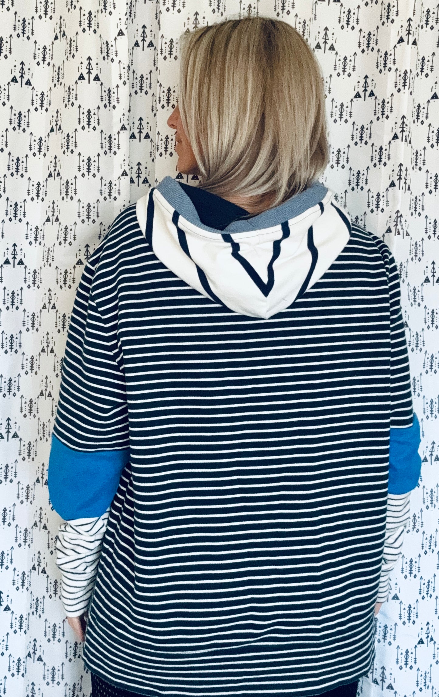 Navy Striped Anchors Hoodie Size Women’s- L/XL
