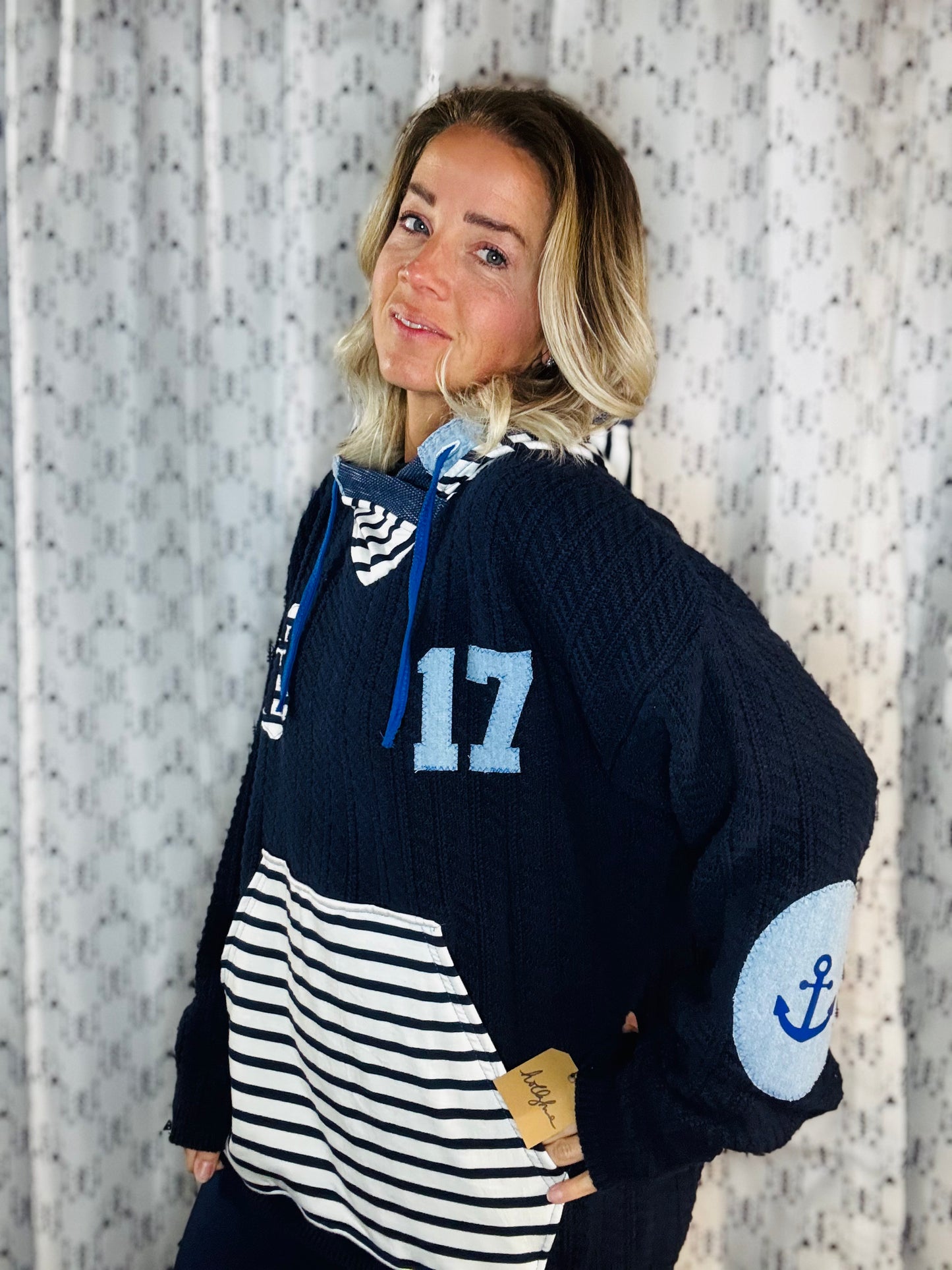Navy “Nauti” Allen #17 Buffalo Sweater Hoodie Women's Size-XL/2X