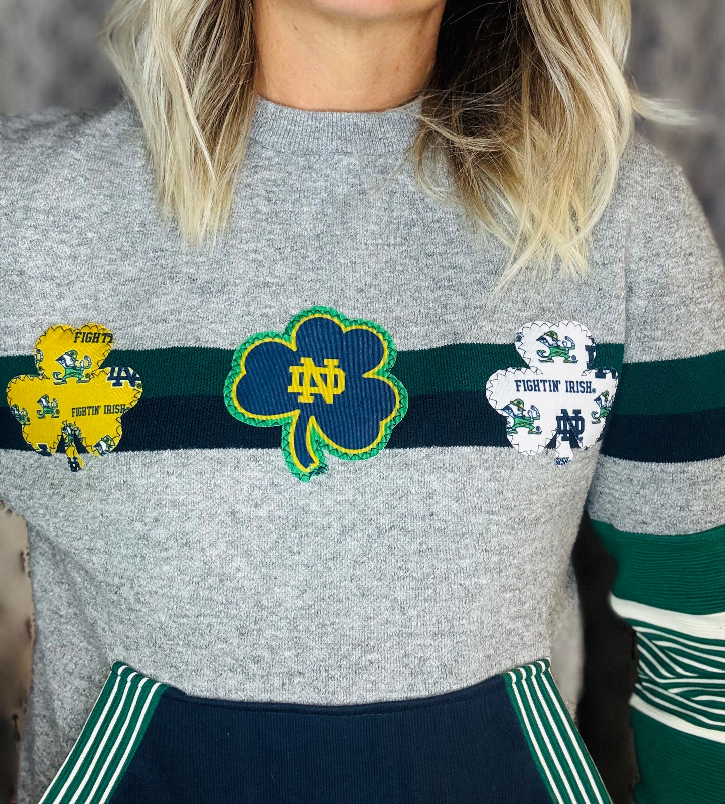 Grey Irish Football Shamrock Sweater Crewneck Women's Size- S/M