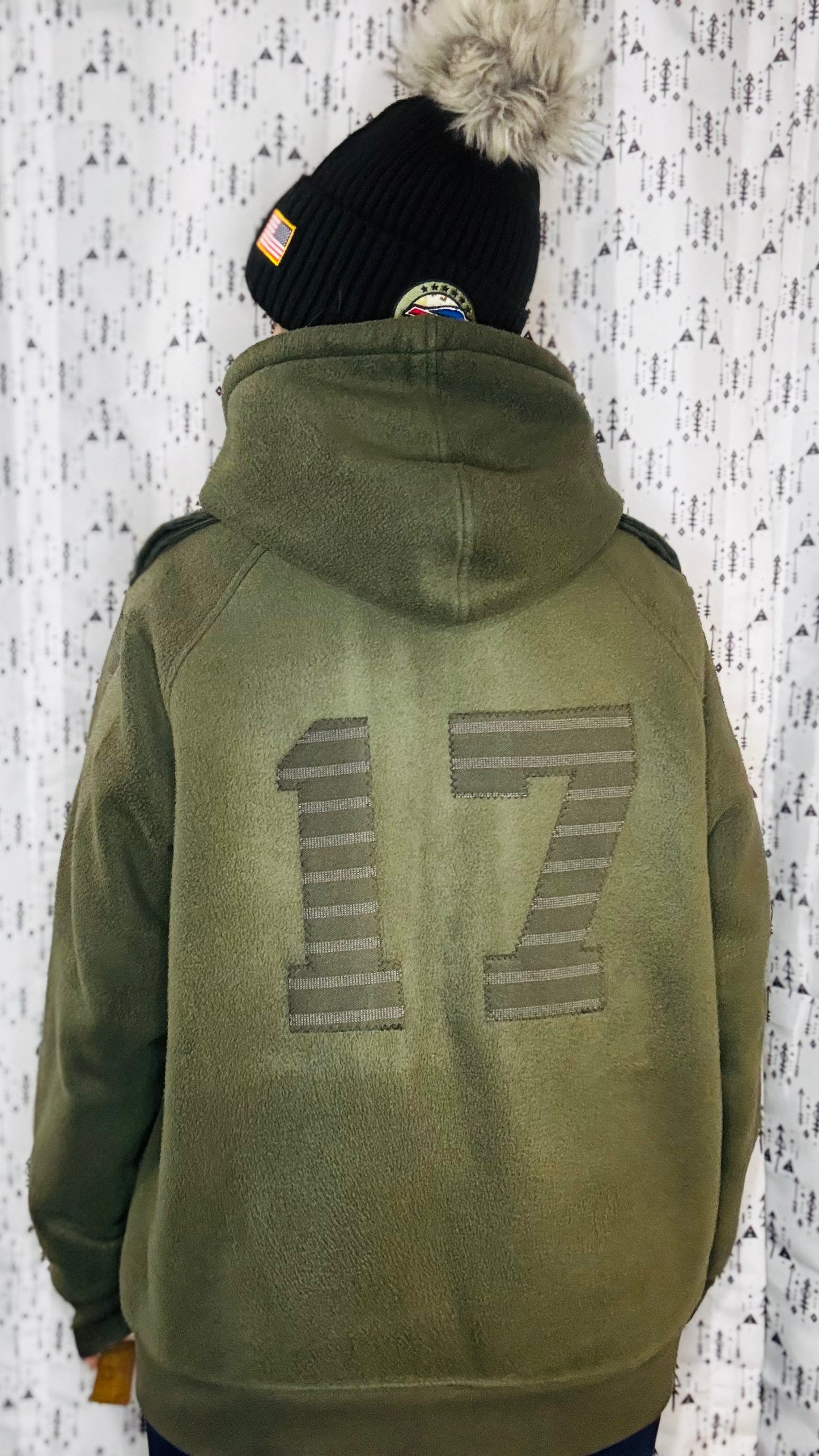 Dark Green Salute #17 Buffalo Zip-Up Hoodie Size- Unisex L/XL