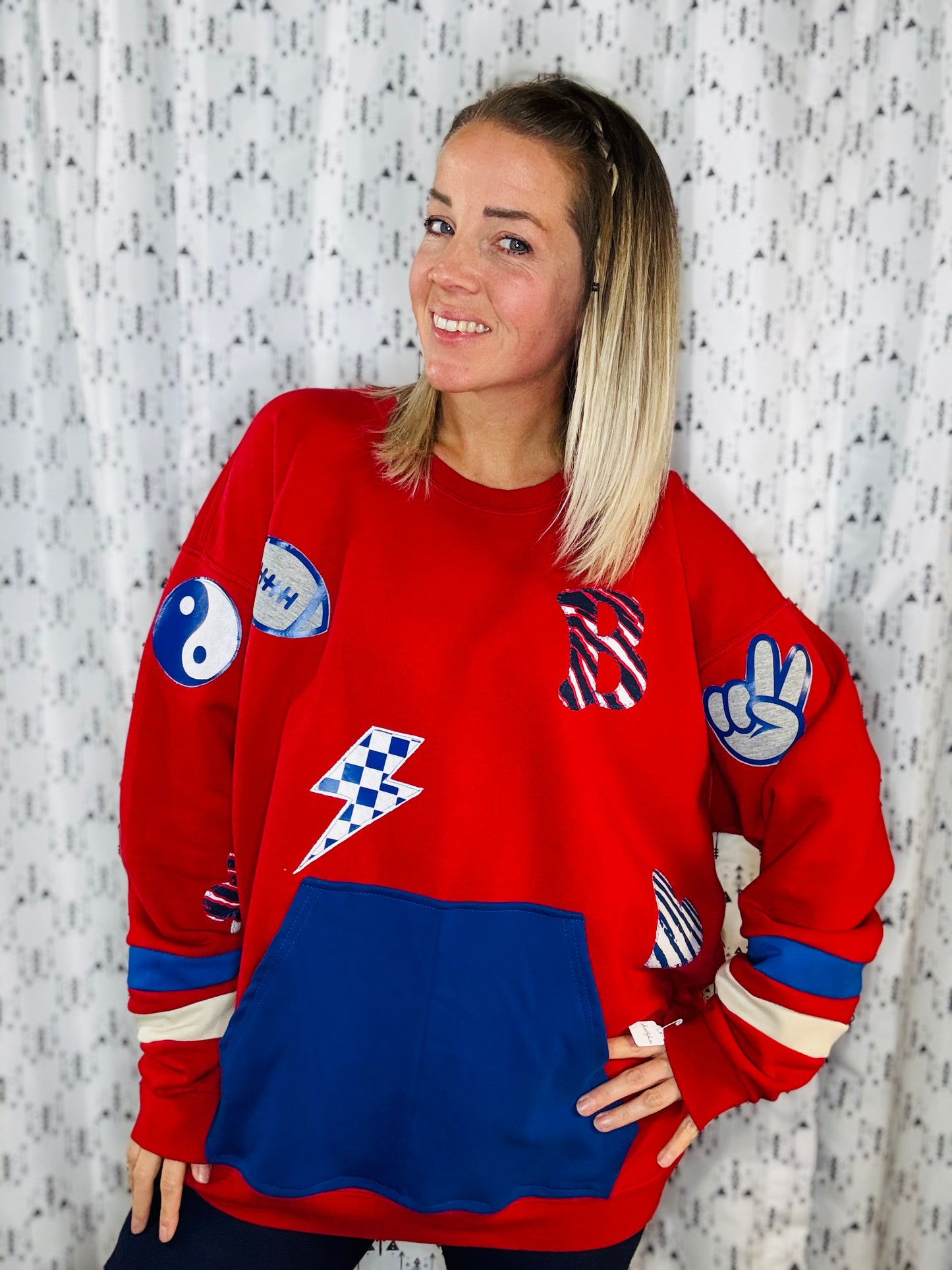 Red Peace Love Football Crewneck Women's Size- 3X