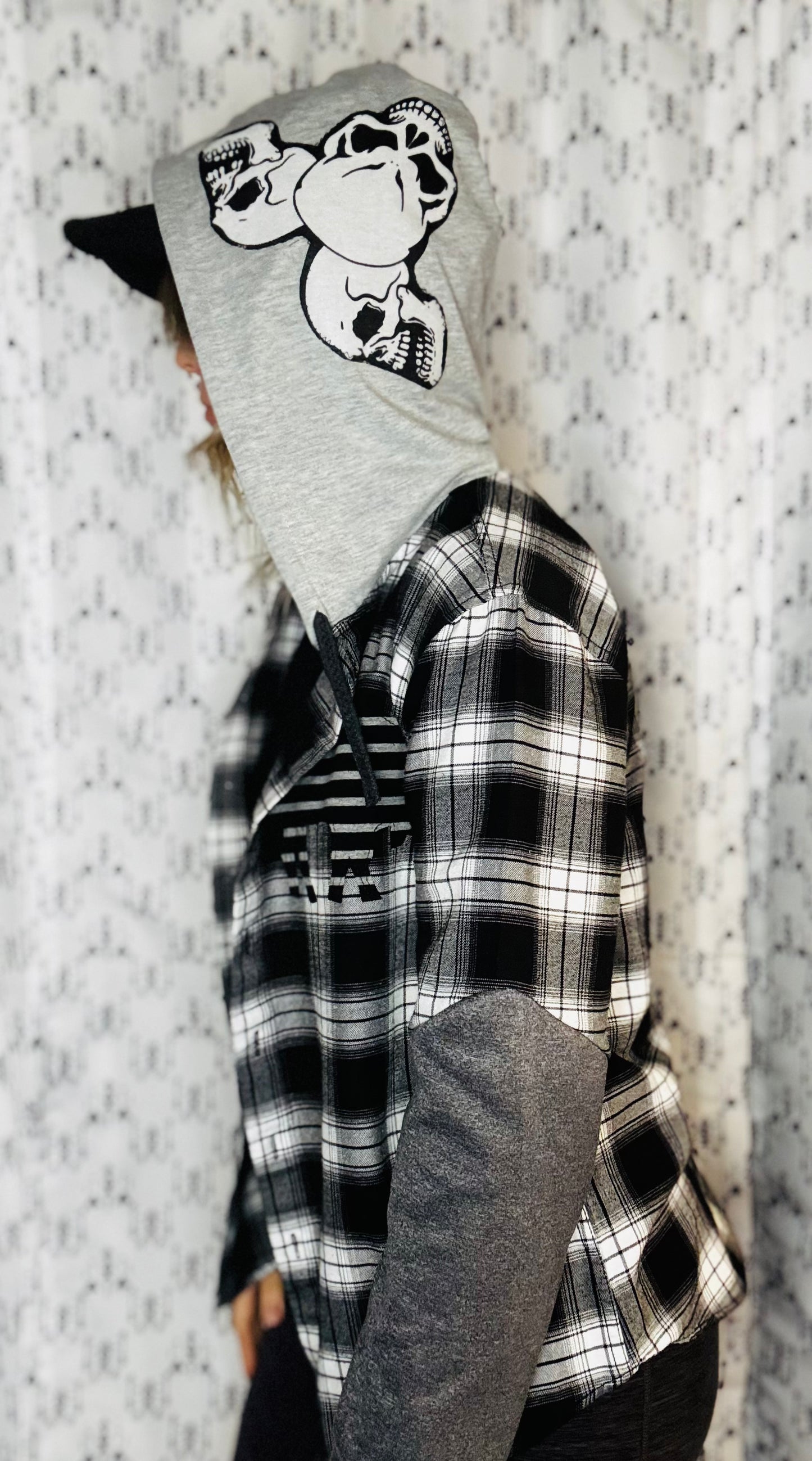 Black Plaid Hooded Buffalo Football Button Down Size- Unisex S/M