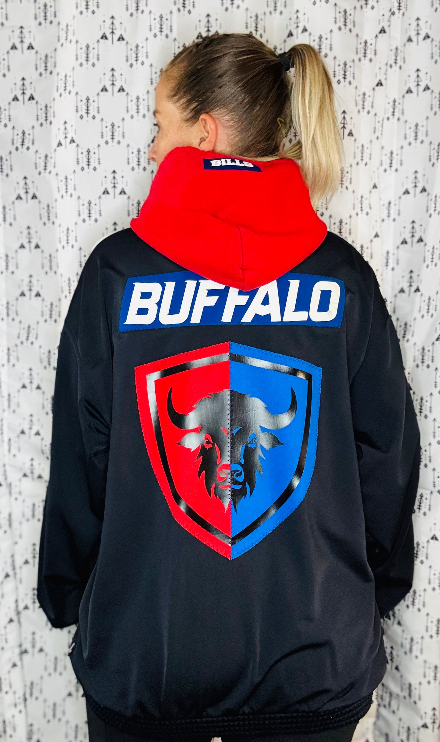 Black & White Buffalo Football Zip-Up Track Jacket Unisex-L/XL