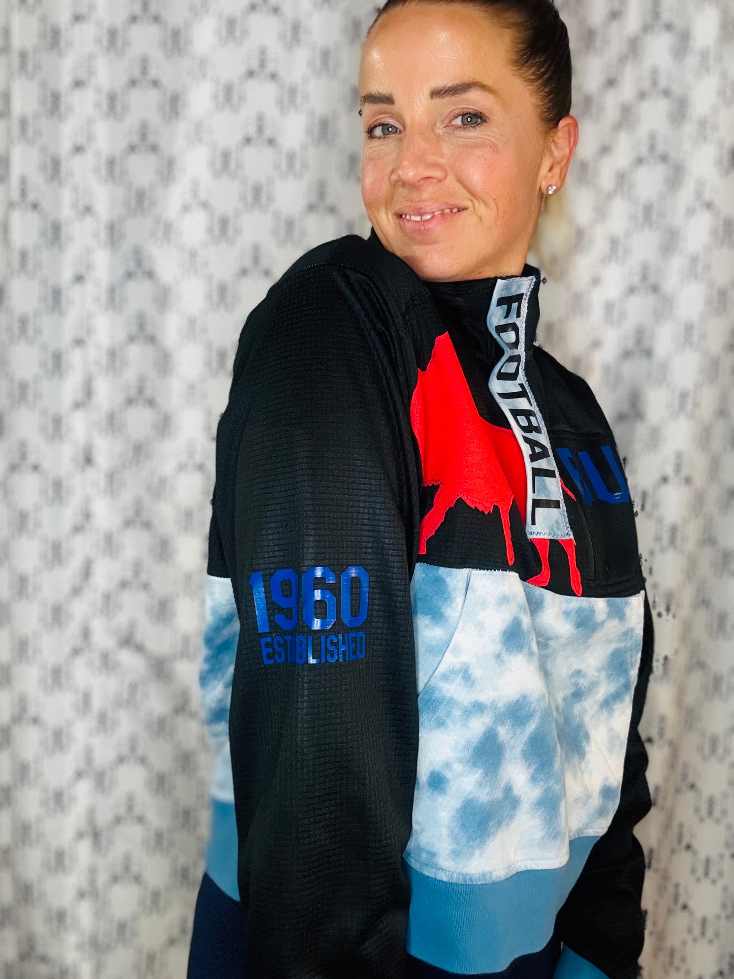 Black & Tie Dye 1/4 Zip Buffalo Football Crop Track Jacket Women's Size-L/XL