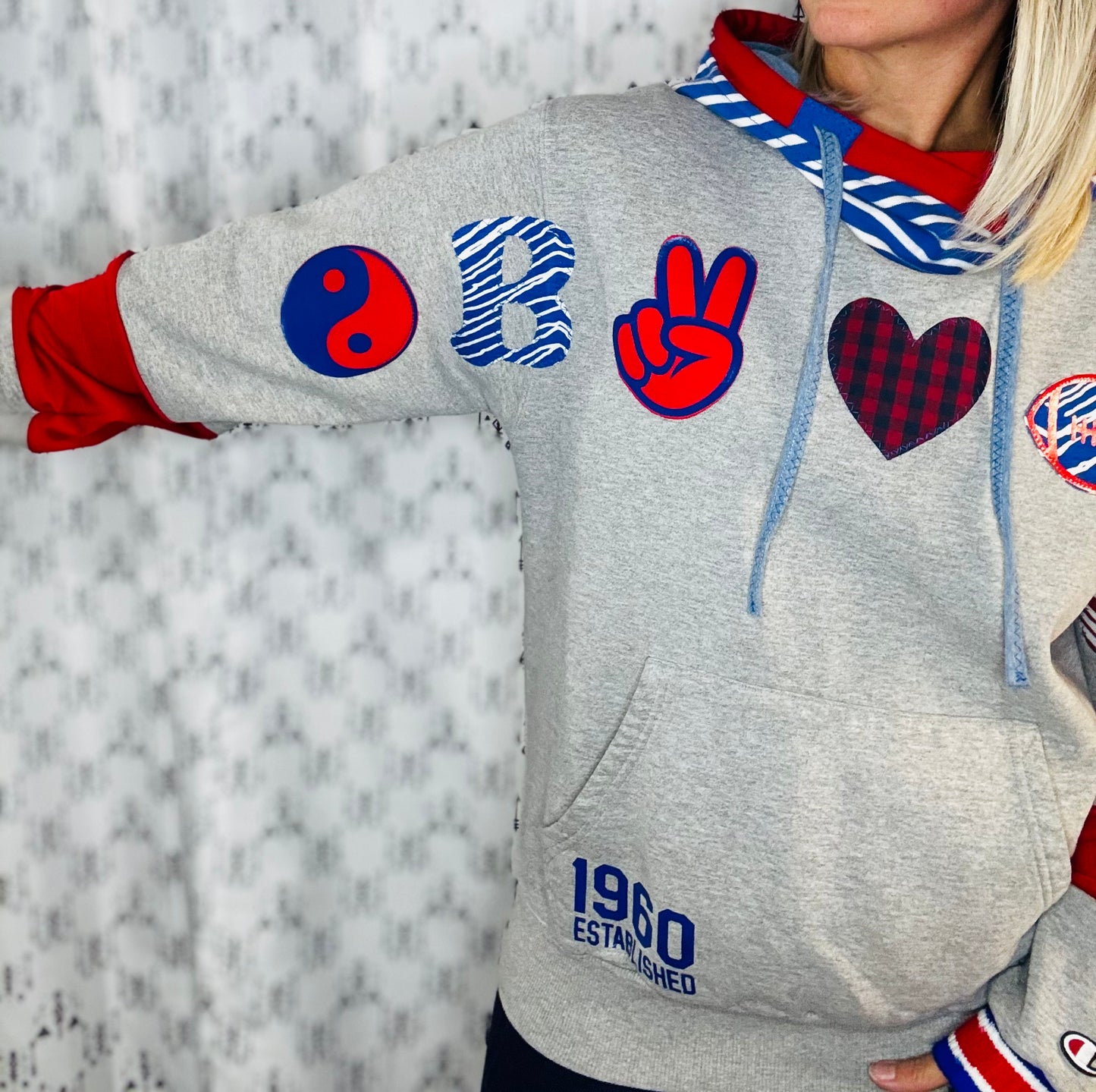 Grey Peace Love Football Hoodie Size-Women’s M/L