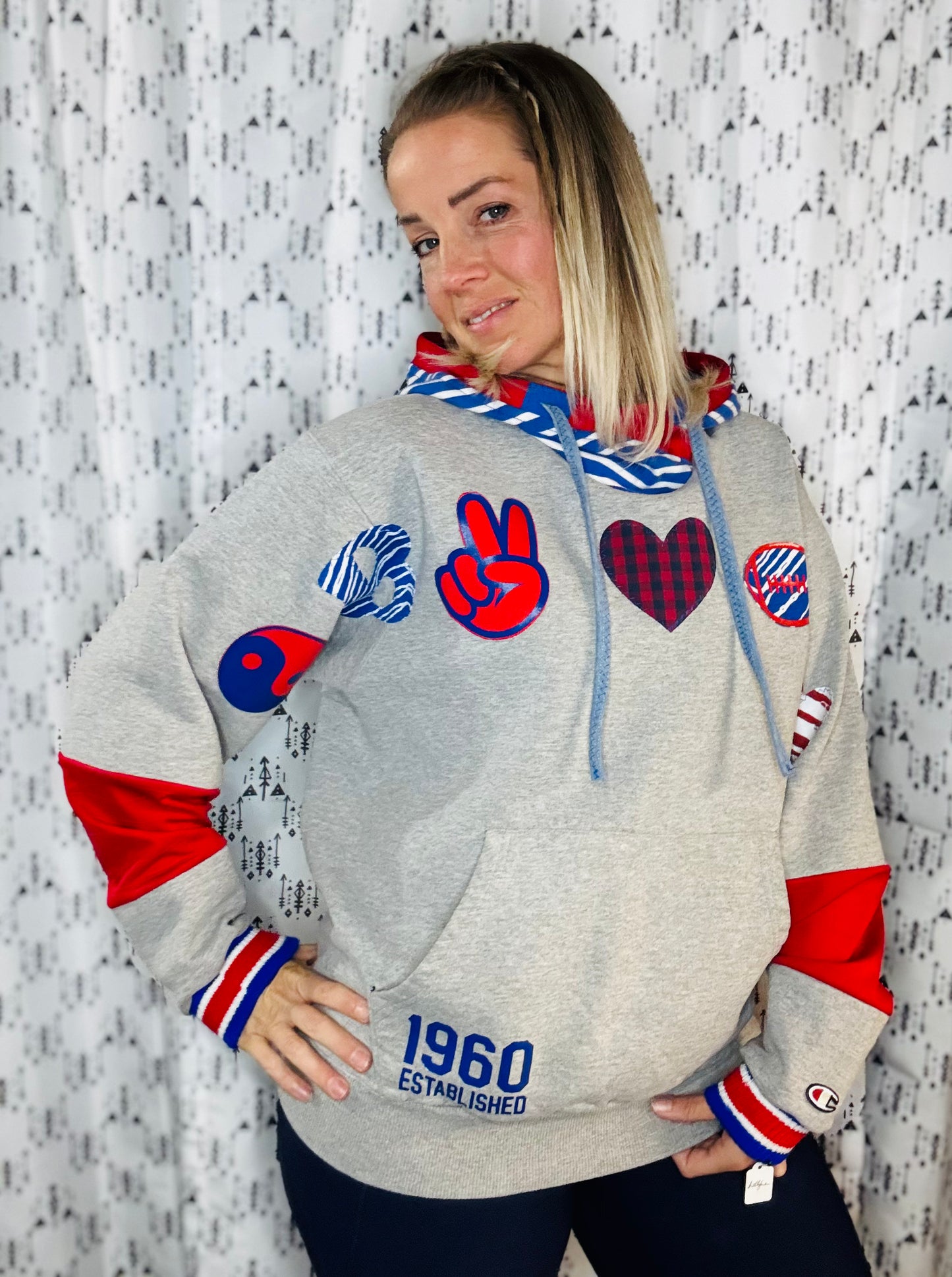 Grey Peace Love Football Hoodie Size-Women’s M/L