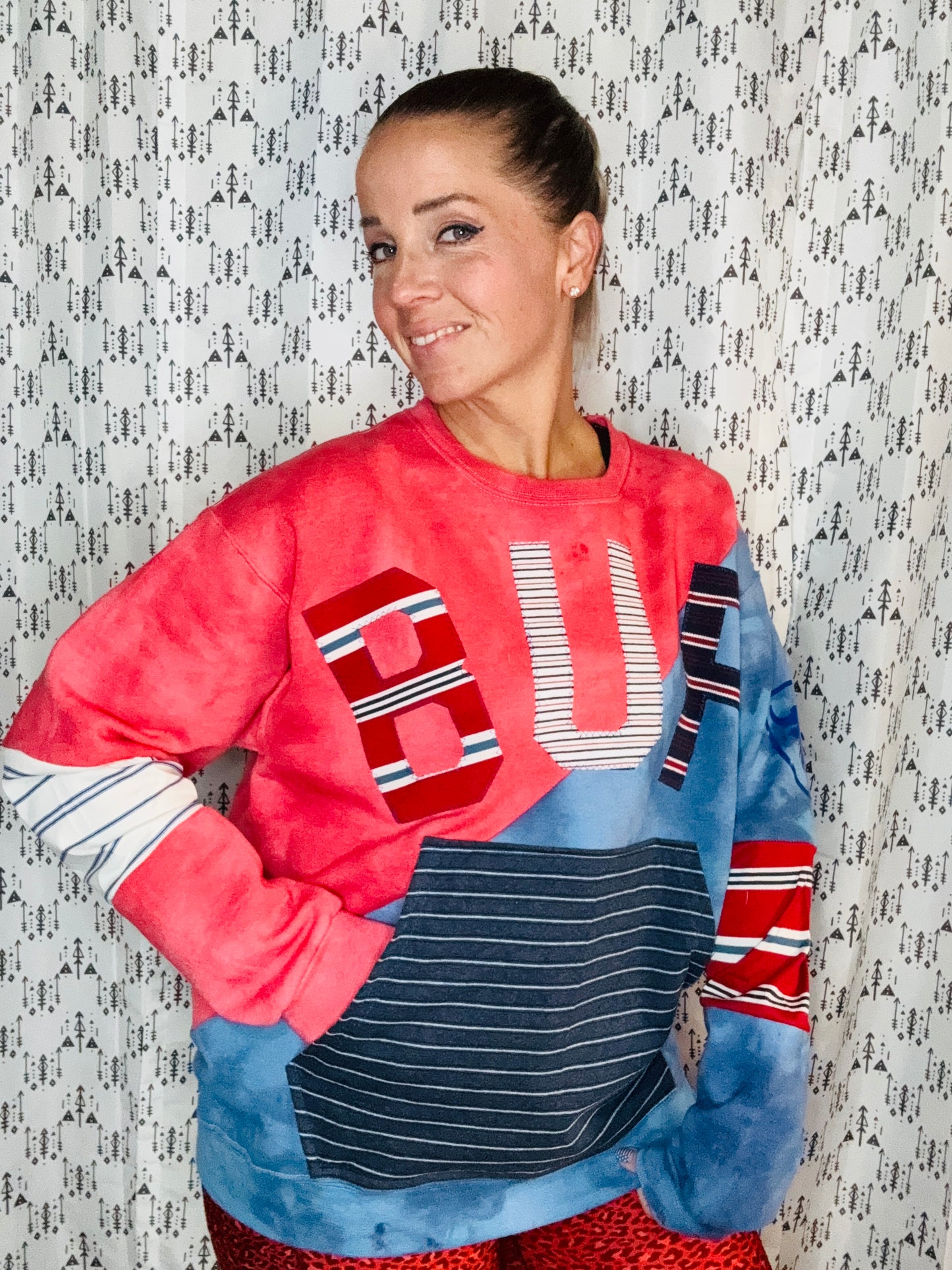 Blue & Red Tie Dye BUF Crewneck Unisex M/L