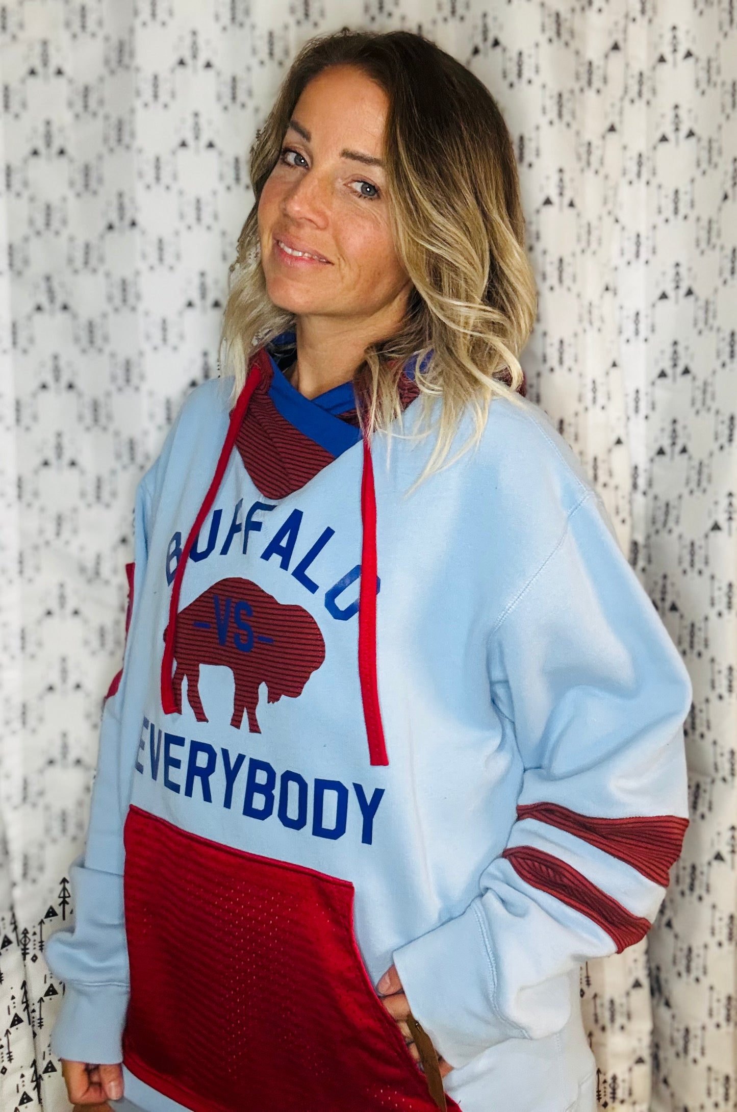 Light Blue Buffalo Vs Everybody Hoodie Size- Unisex L/XL