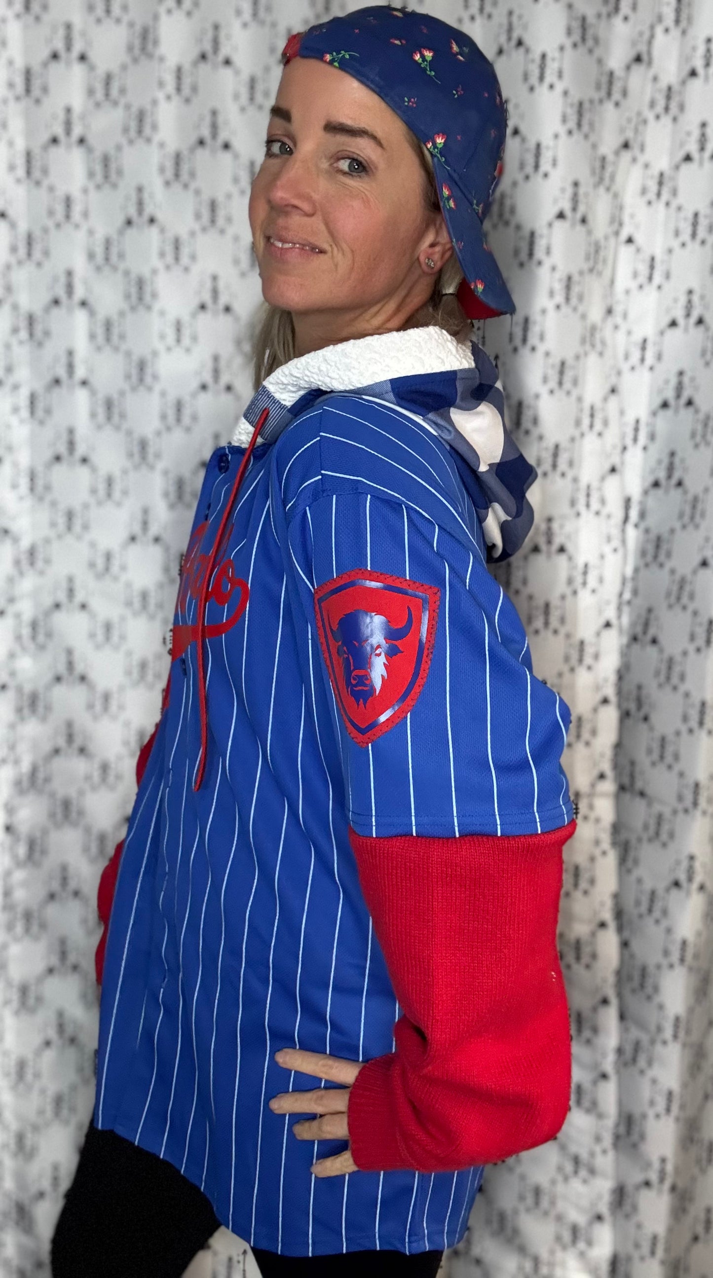 Blue Striped Buffalo Baseball Jersey Unisex-XL/2X