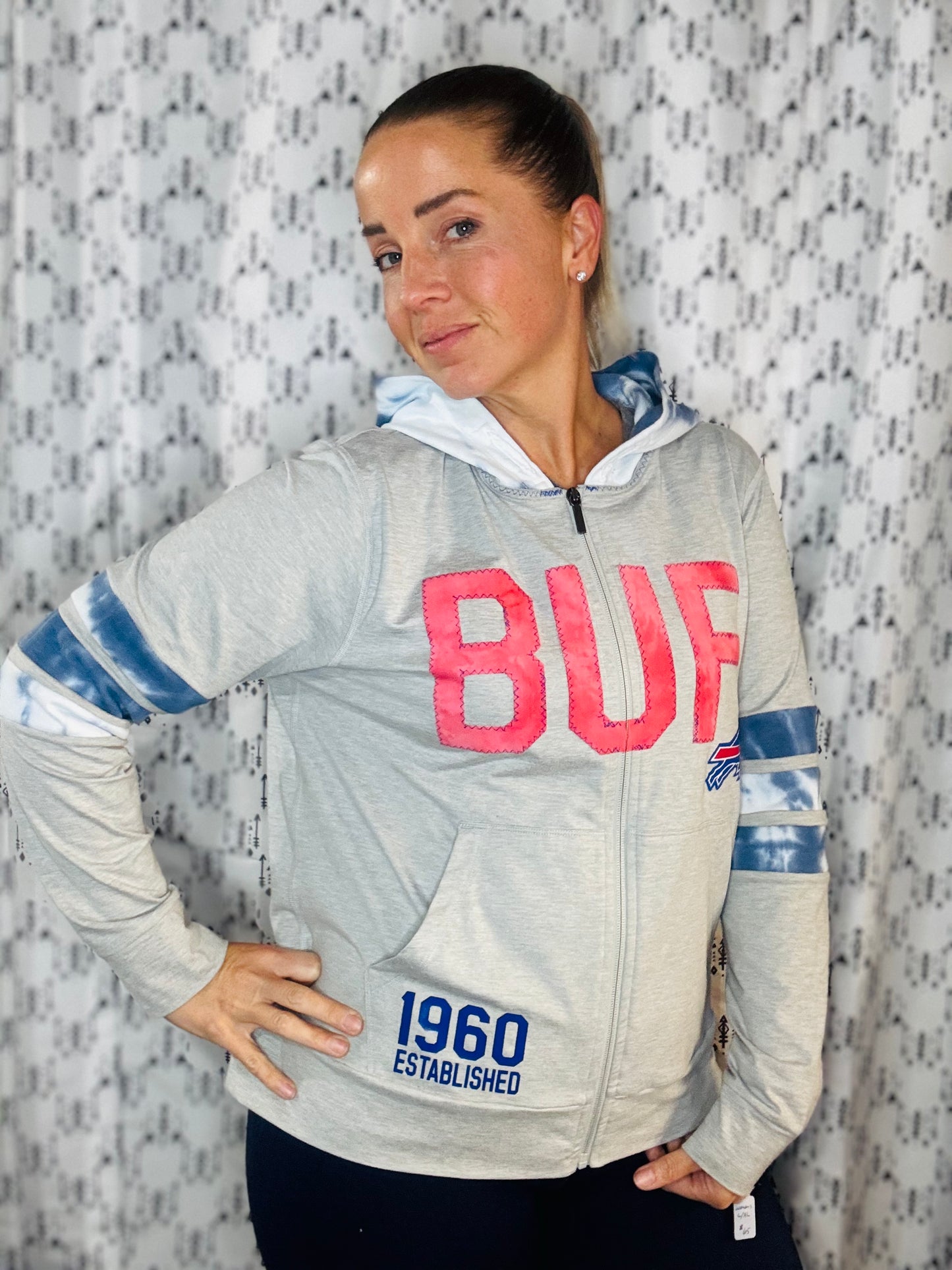 Grey & Tie Dye BUF Zip-Up Hoodie Size-Women's L/XL