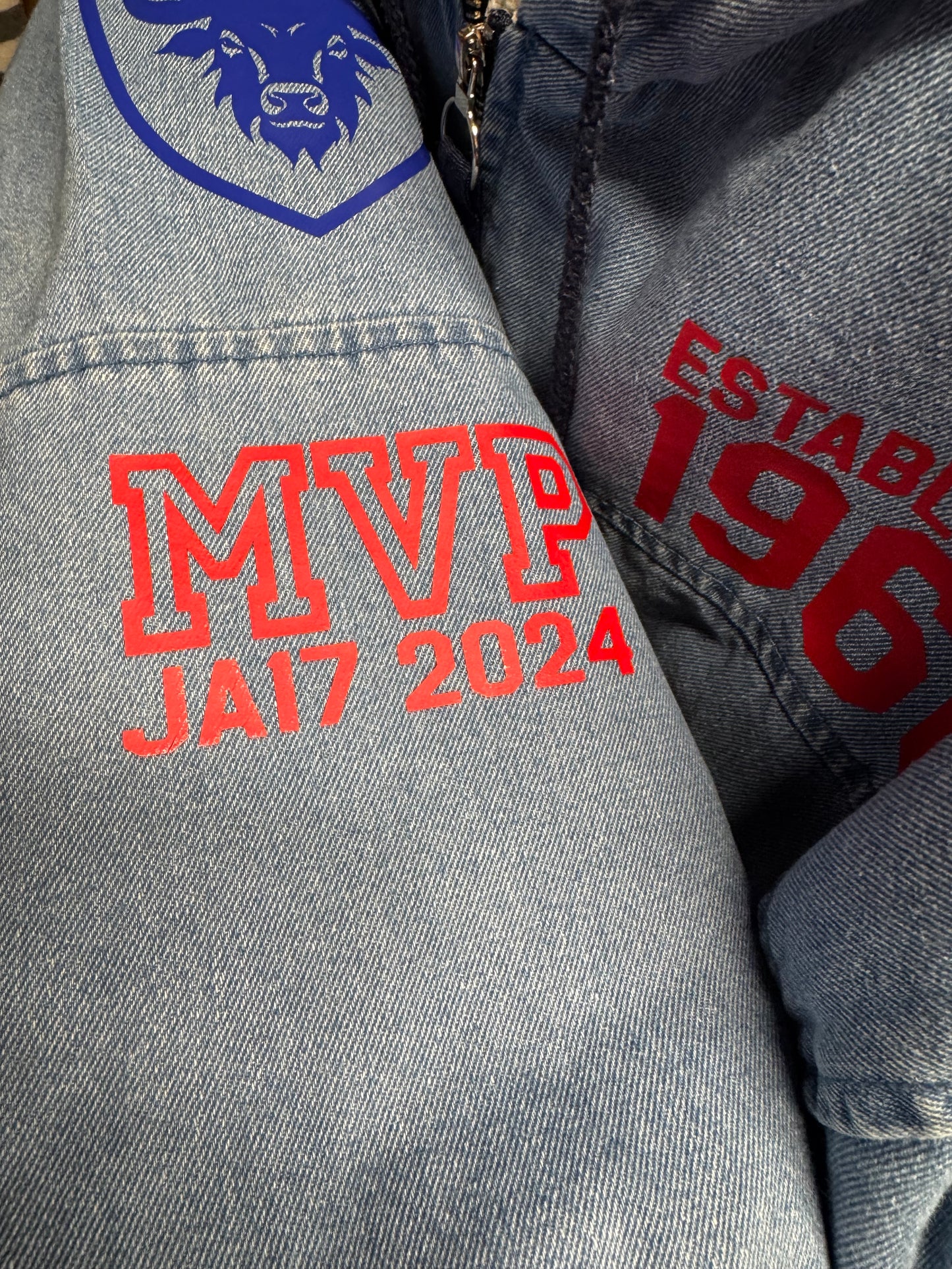 Denim Sherpa Lined Buffalo Football JA17 MVP Crop Jacket Women's-L/XL