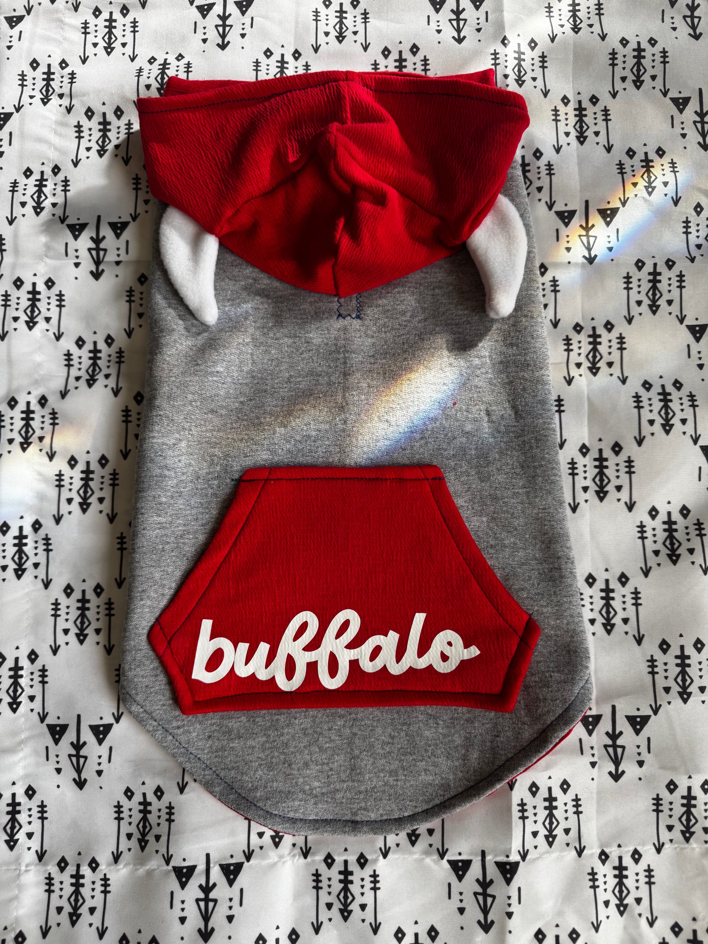 Grey Buffalo Head Dog Hoodie Size-M