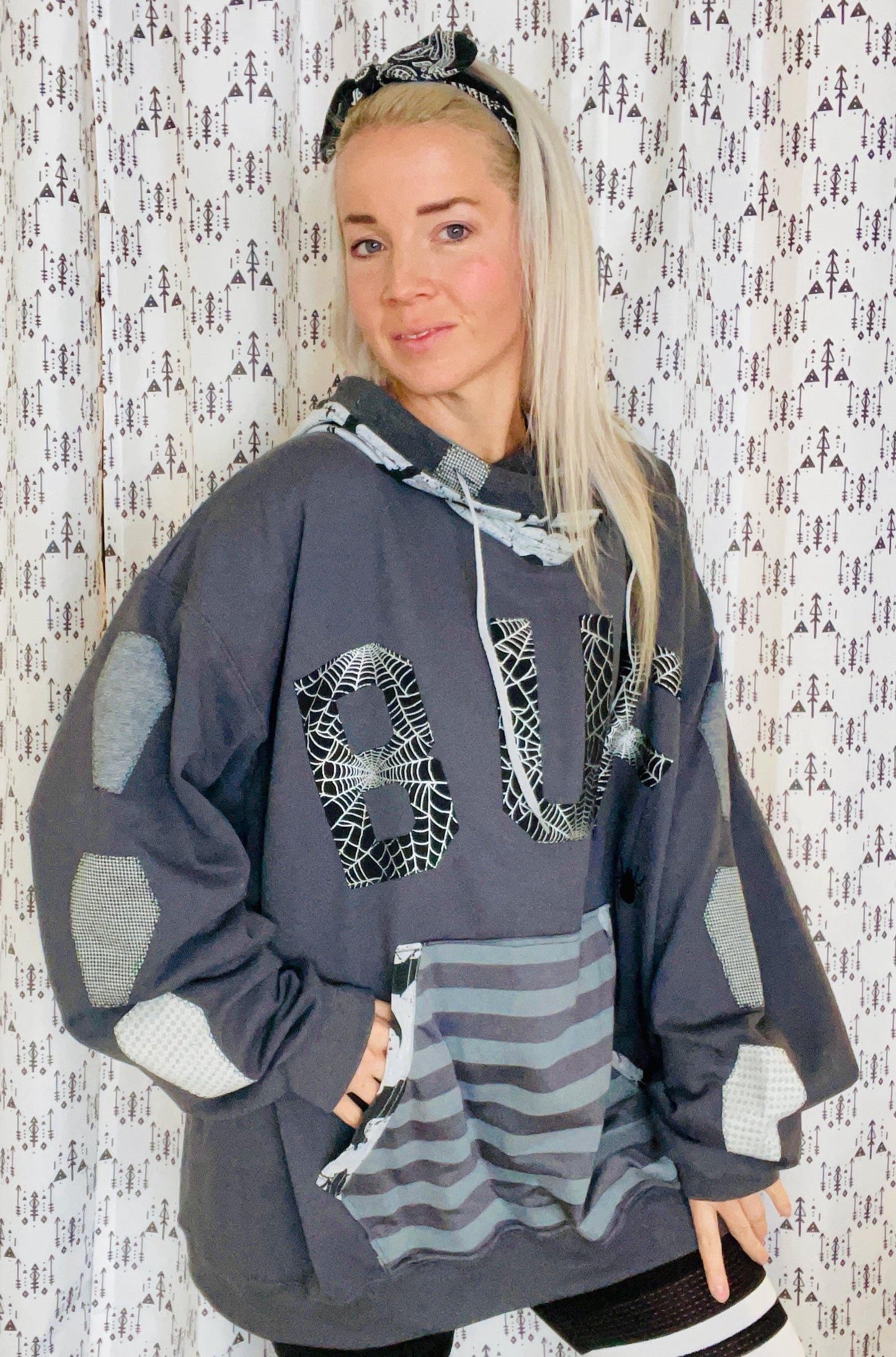 Grey Spider Web BUF Hoodie Size-Unisex XL/2X