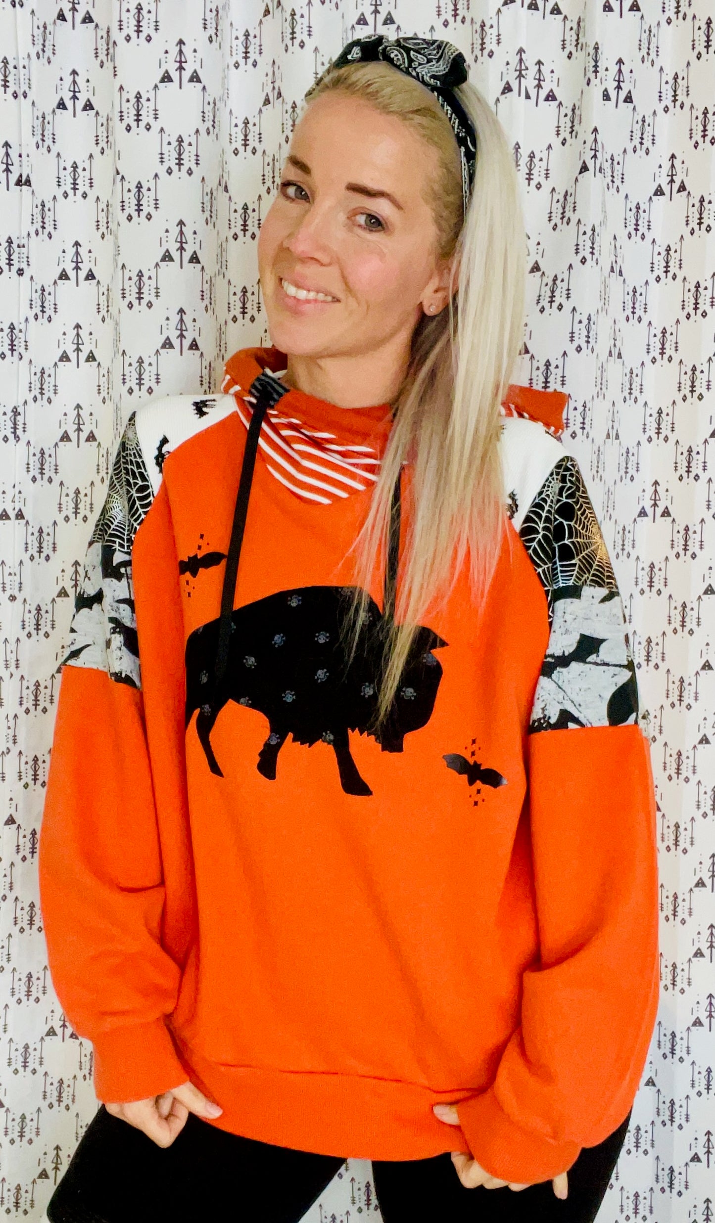 Orange Spooky Buffalo Hoodie Size- Unisex L/XL