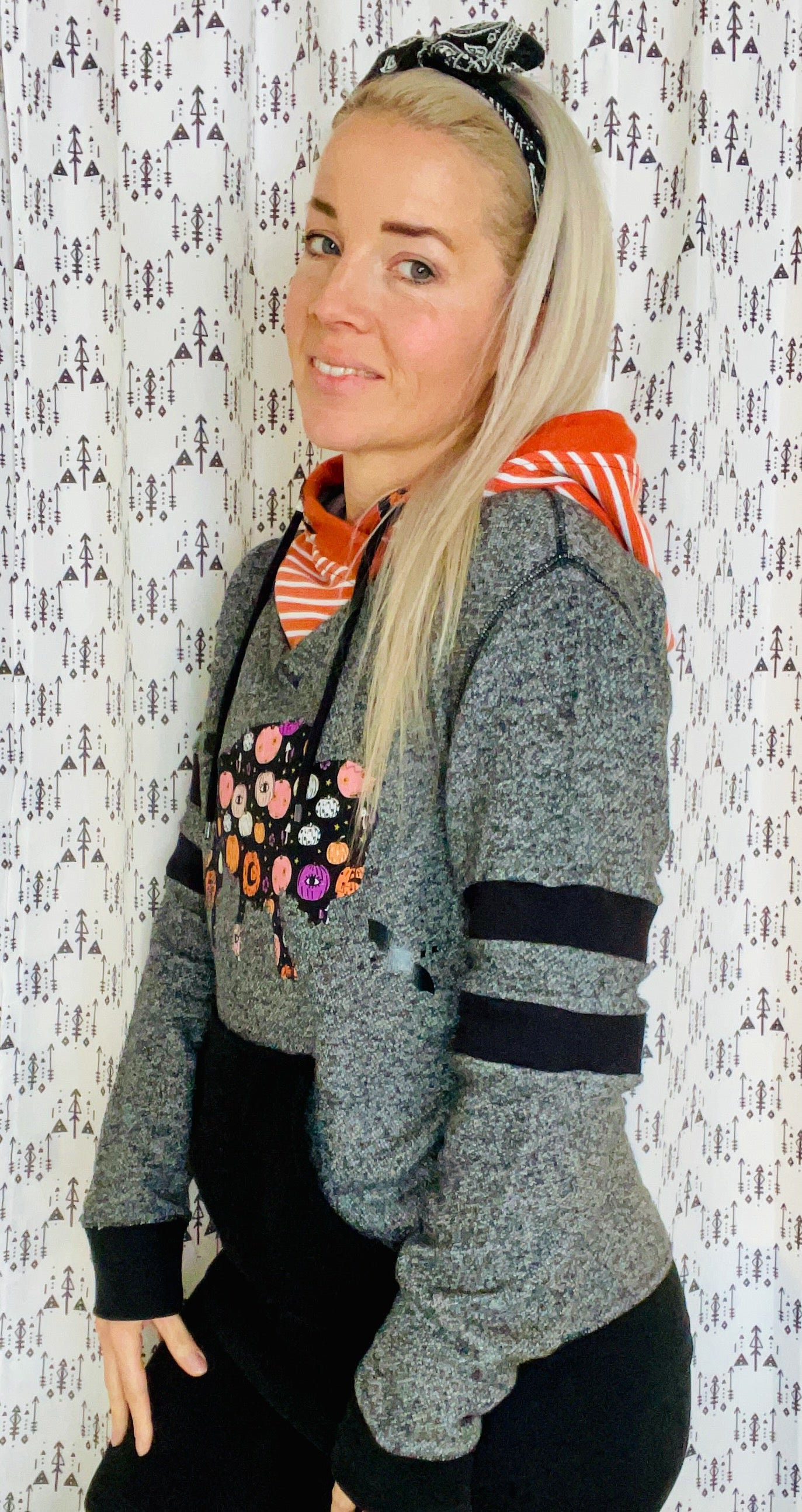 Grey Spooky Buffalo Hoodie Size- Unisex S/M