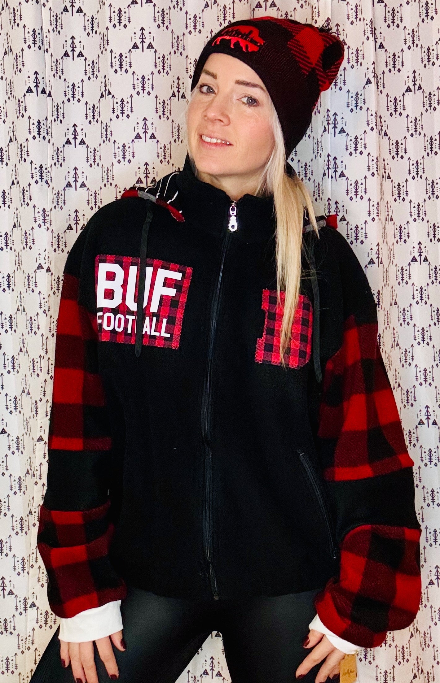 Black & Red Buffalo Check Hooded Jacket Size- Unisex L/XL