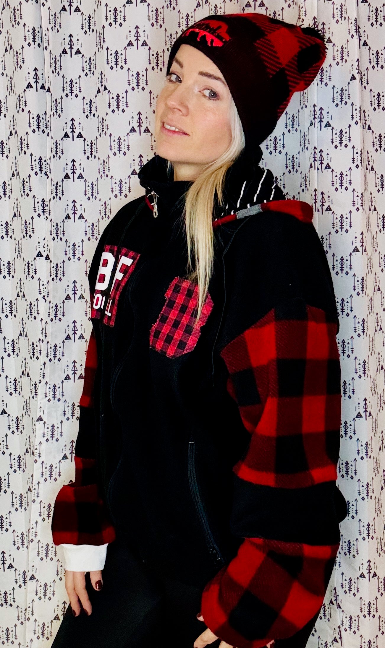 Black & Red Buffalo Check Hooded Jacket Size- Unisex L/XL