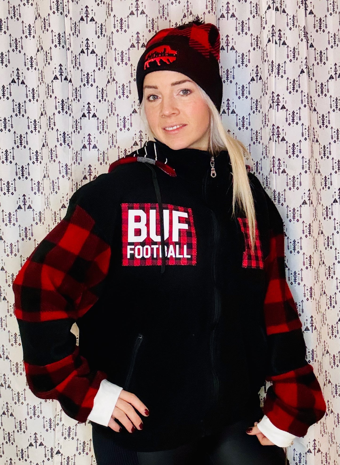 Black & Red Buffalo Check Hooded Jacket Size- Unisex L/XL