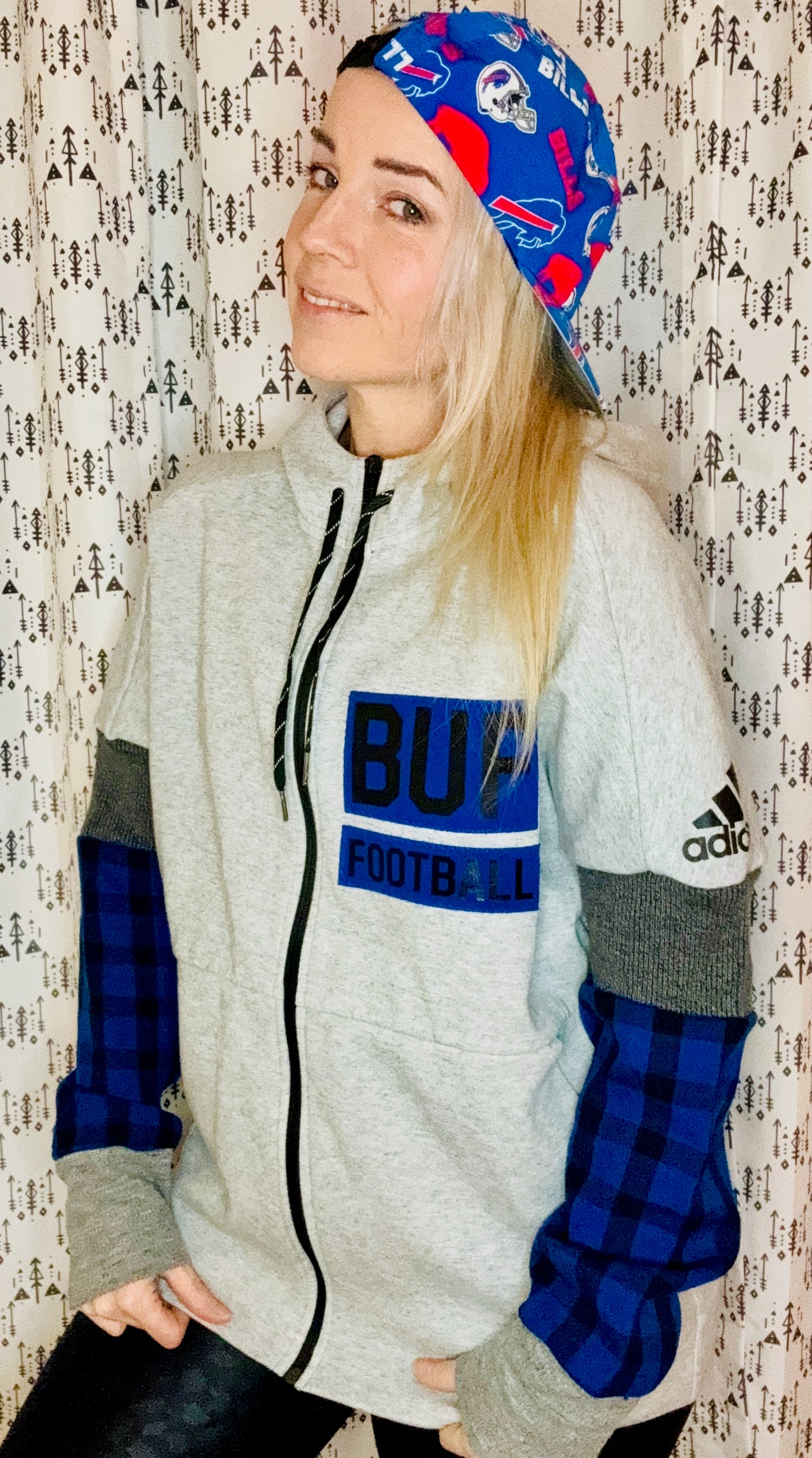 90's Buffalo Check Football Zip-Up Hoodie Size- Unisex M/L