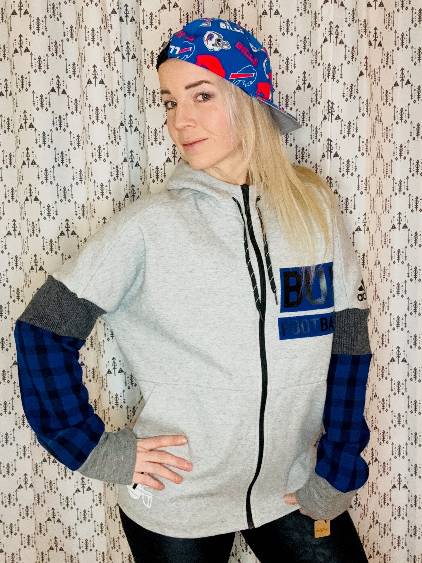 90's Buffalo Check Football Zip-Up Hoodie Size- Unisex M/L