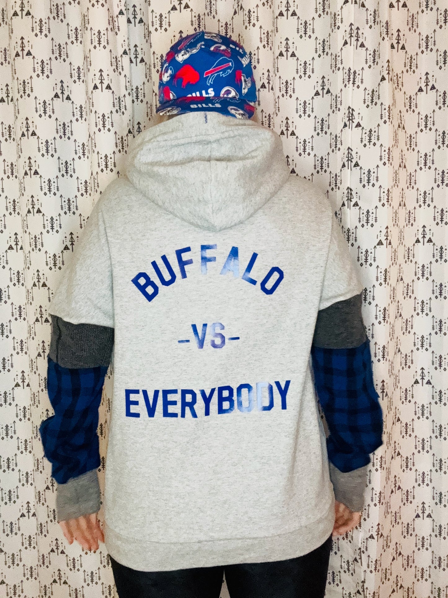 90's Buffalo Check Football Zip-Up Hoodie Size- Unisex M/L