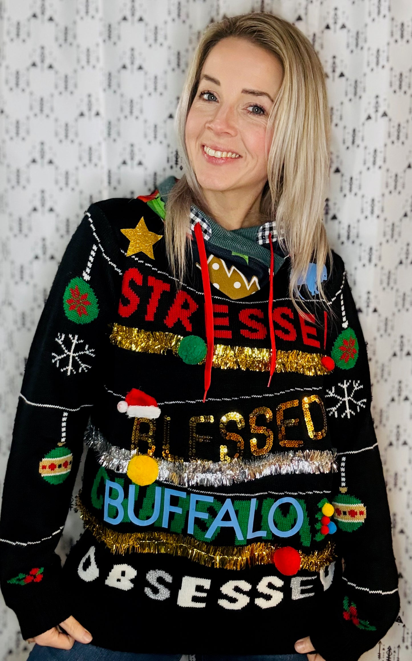 Buffalo Obsessed Ugly Sweater Hoodie Size- Women's L/XL