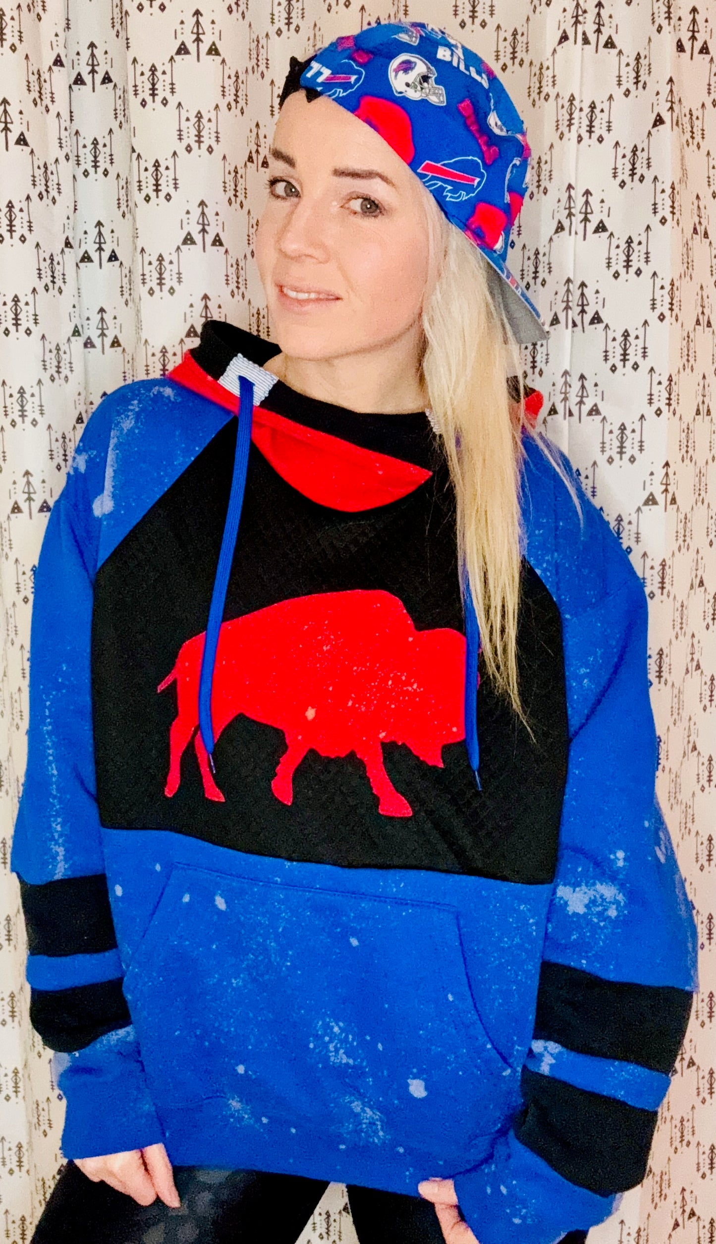 90's Blue Bleached Buffalo Football Hoodie Size- Unisex L/XL