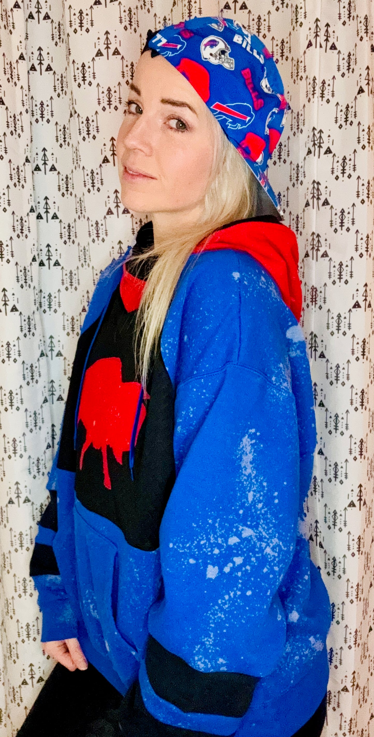 90's Blue Bleached Buffalo Football Hoodie Size- Unisex L/XL