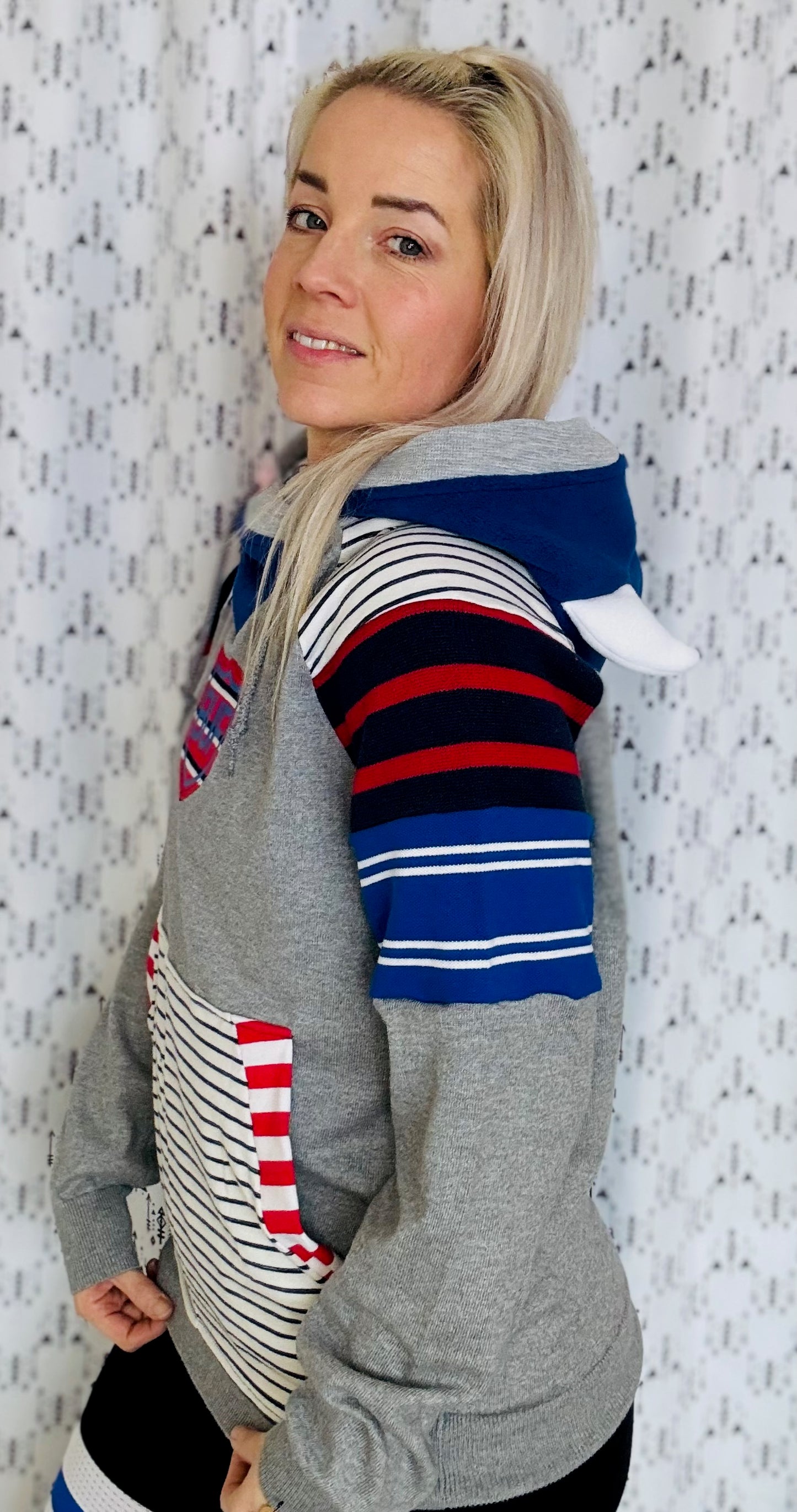 Grey & Striped Be the Buffalo Hoodie Size- Unisex S/M