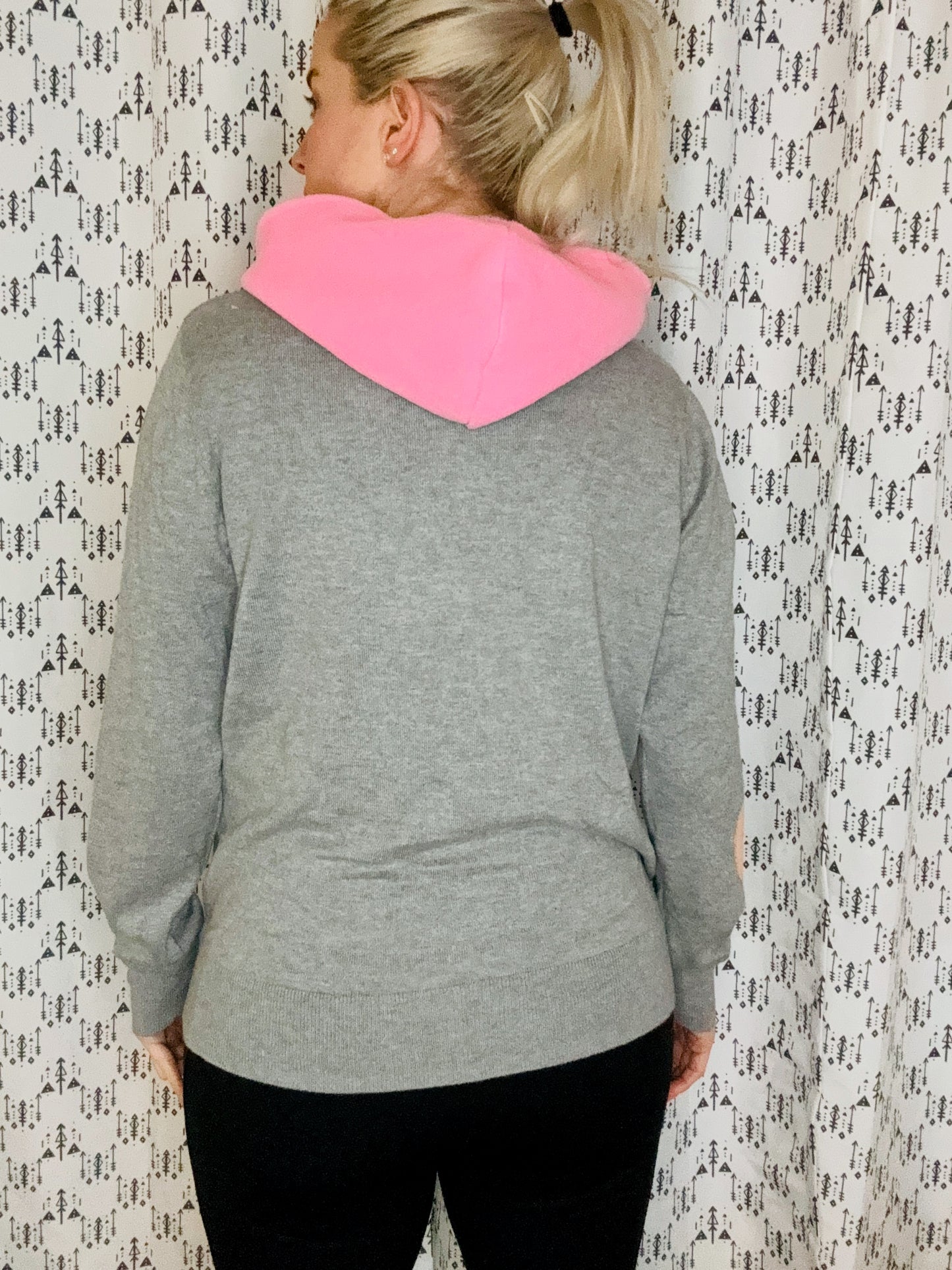 Grey All-Over Buffalo Conversation Heart Sweater Hoodie Size- Women's M/L