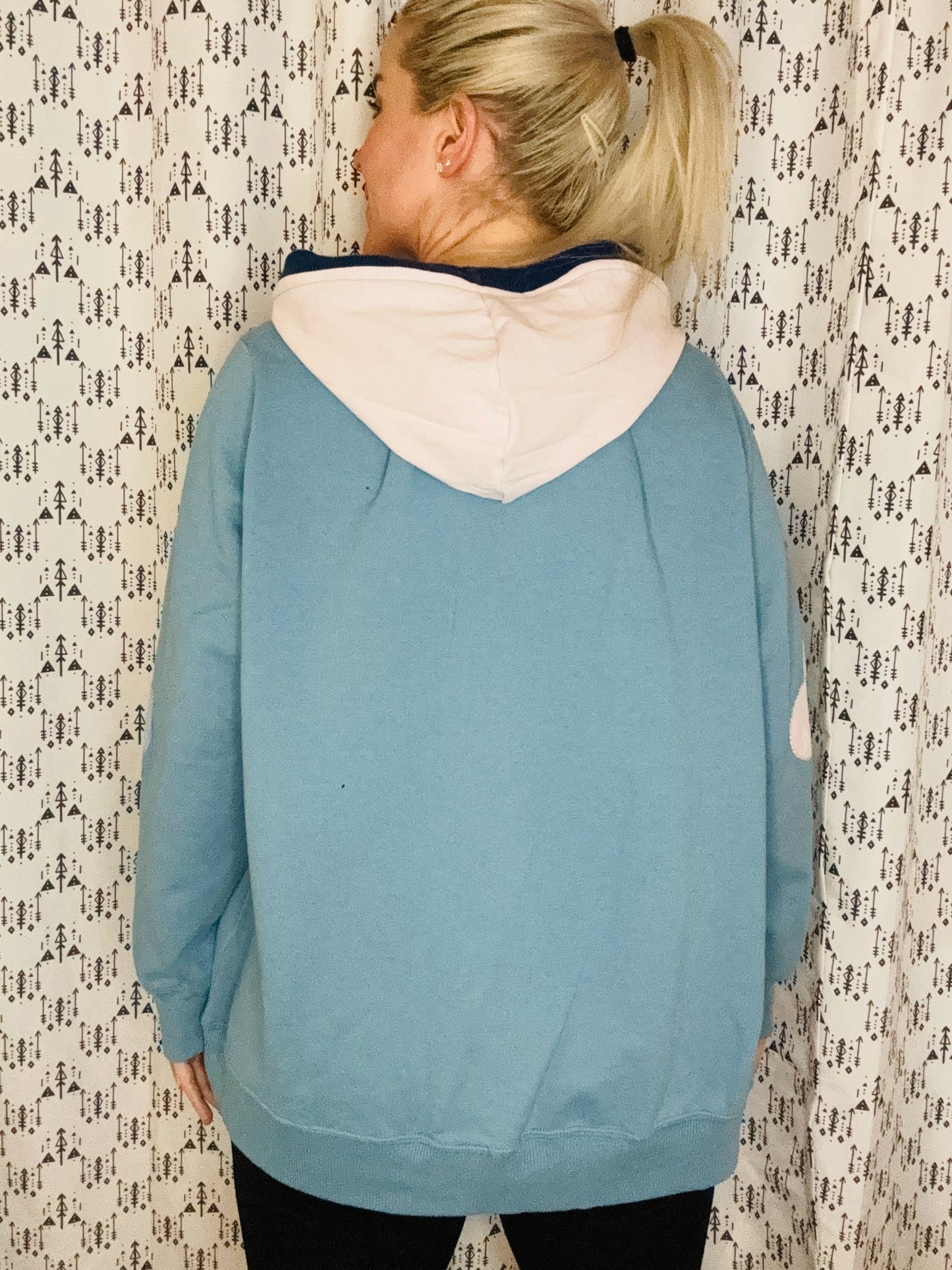 Slate Blue All-Over Buffalo Conversation Heart Hoodie Size- Women's 2X