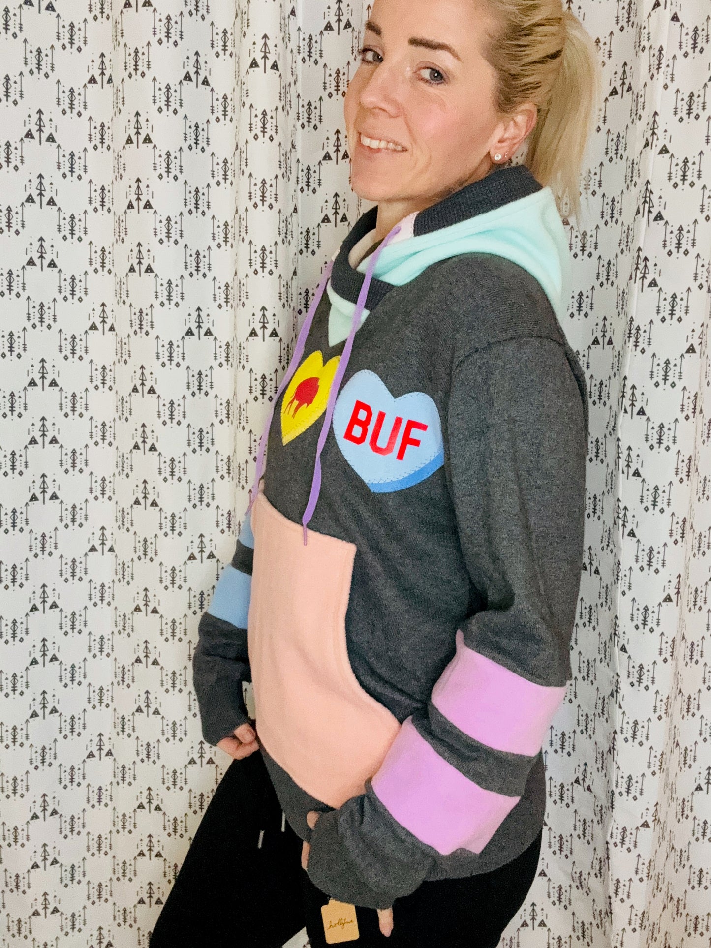 Dark Grey Buffalo Conversation Heart Hoodie Size- Women's M/L