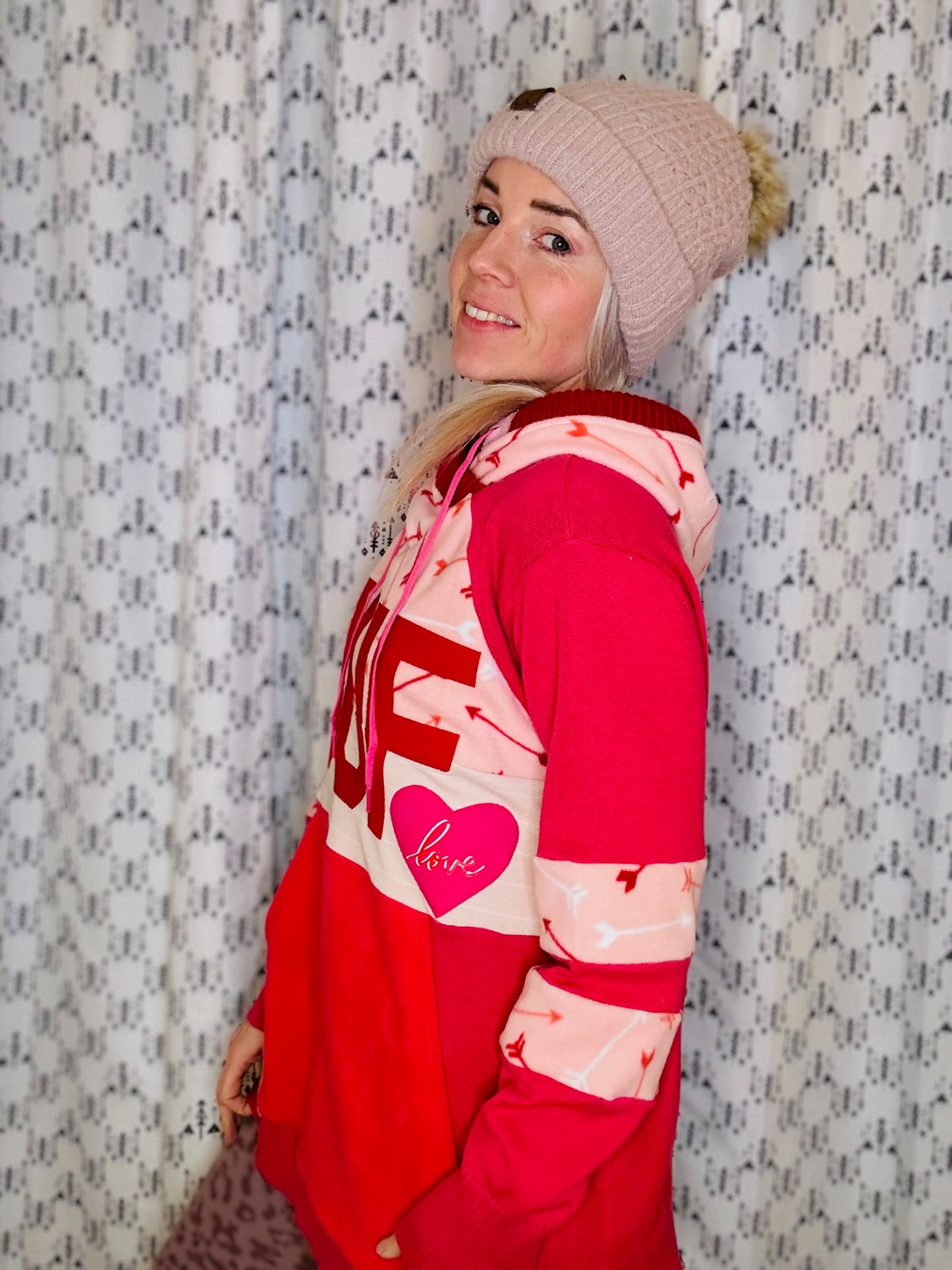 Pink BUF Love Sweater Hoodie Size- Women's L/XL