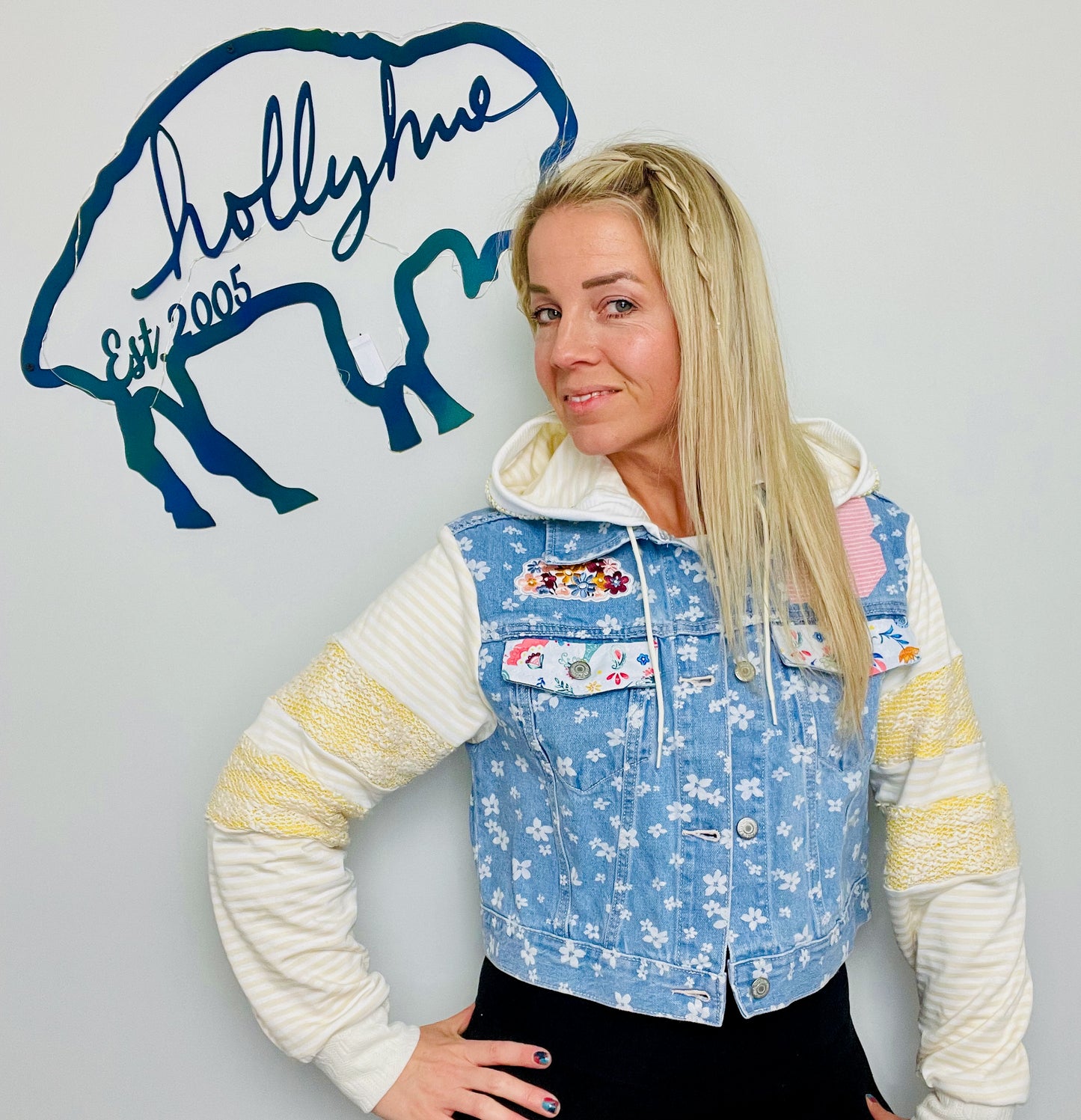 Spring Floral Denim Buffalo Jacket Size- Women's M/L