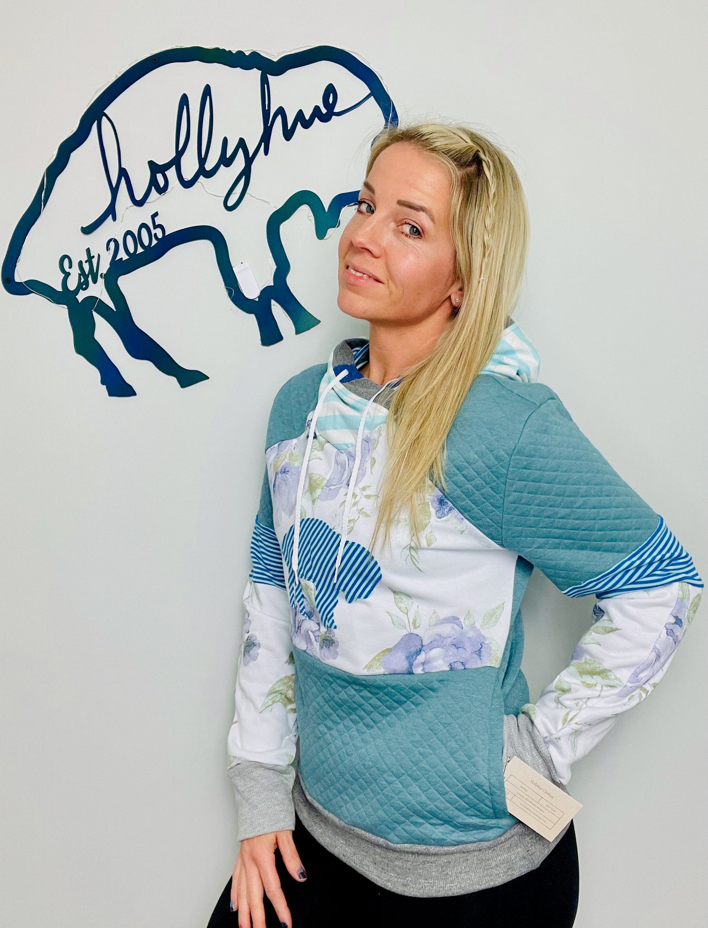 Quilted Pastel Green and Floral Throwback Buffalo Hoodie Size- Women's S/M