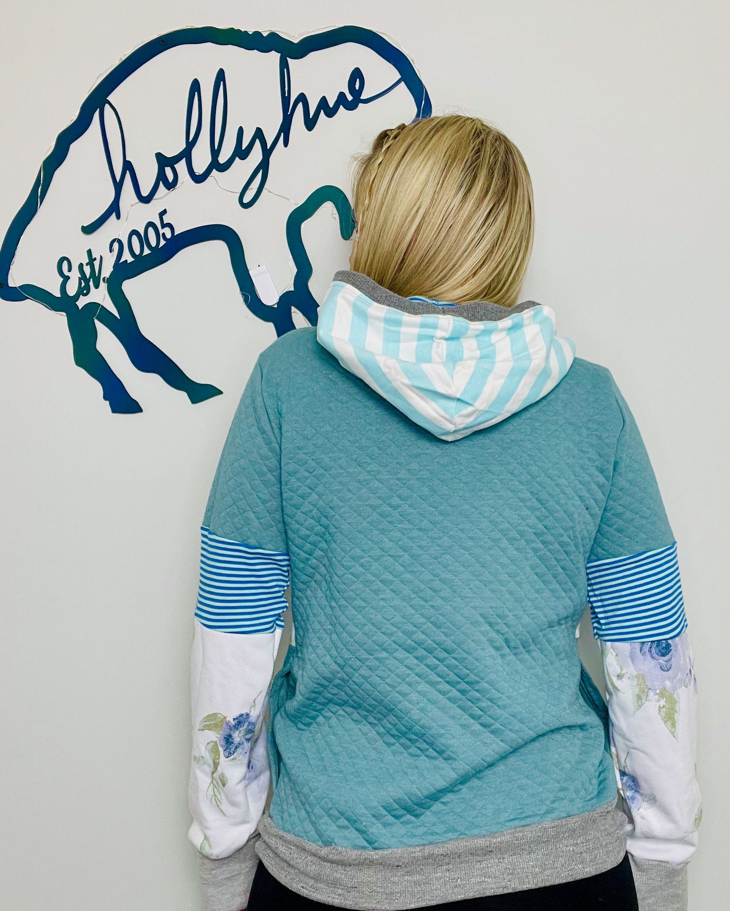 Quilted Pastel Green and Floral Throwback Buffalo Hoodie Size- Women's S/M