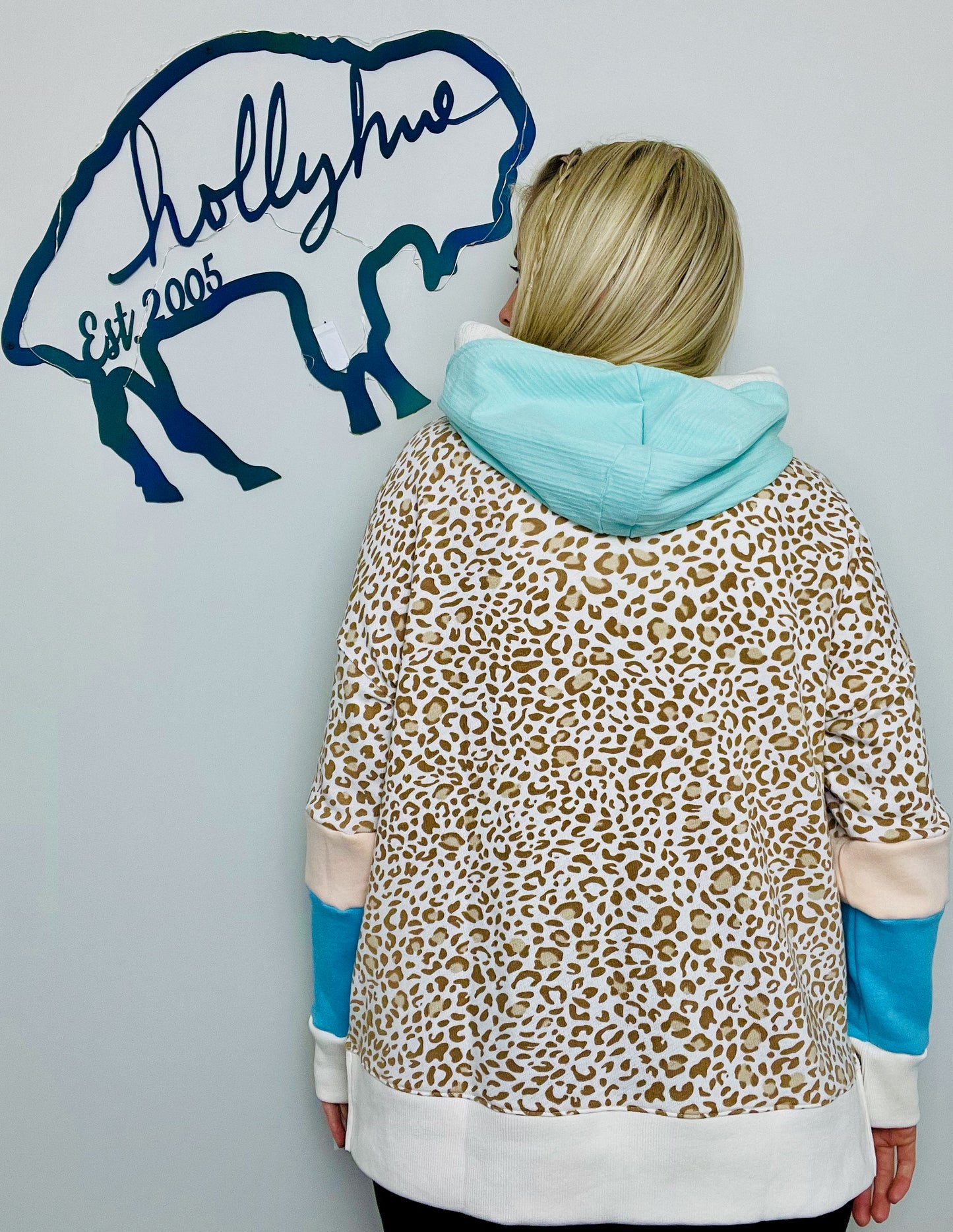 Leopard Color-Blocked BUF Hoodie Size- Women's L/XL
