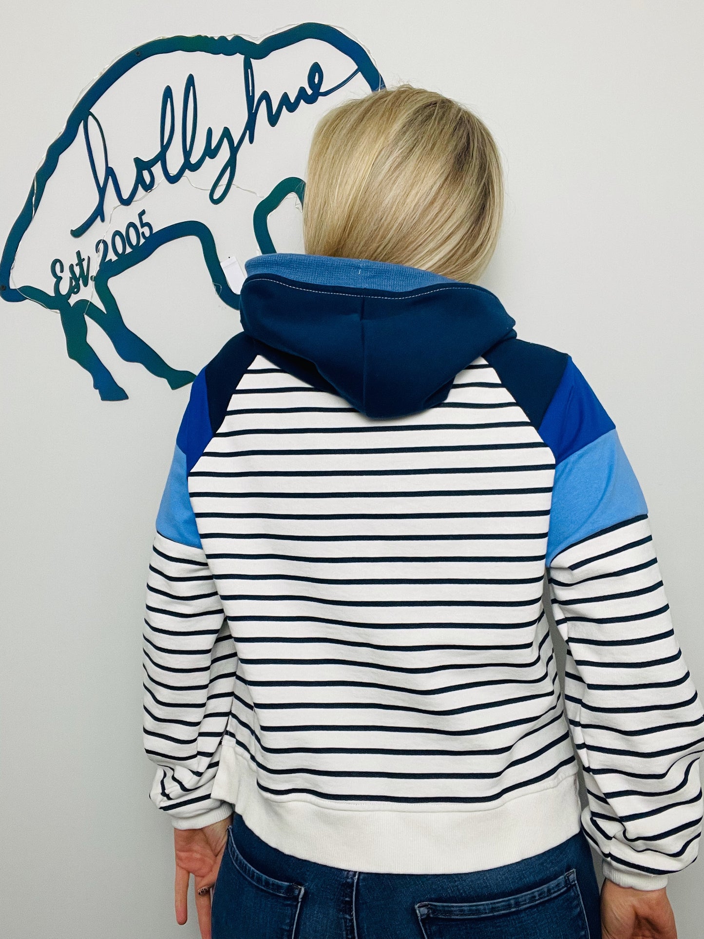 Striped Nautical Buffalo Crop Hoodie Size- Women's M/L